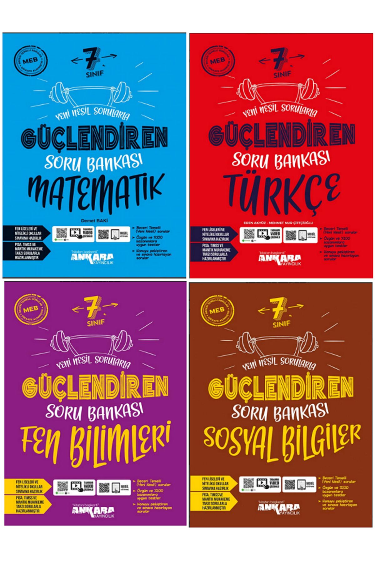 Evrensel İletişim Yayınları 7.Sınıf Ankara Güçlendiren Matematik - Türkçe - Fen Bilimler - Sosyal Soru Bankaları / 4 KİTAP SET