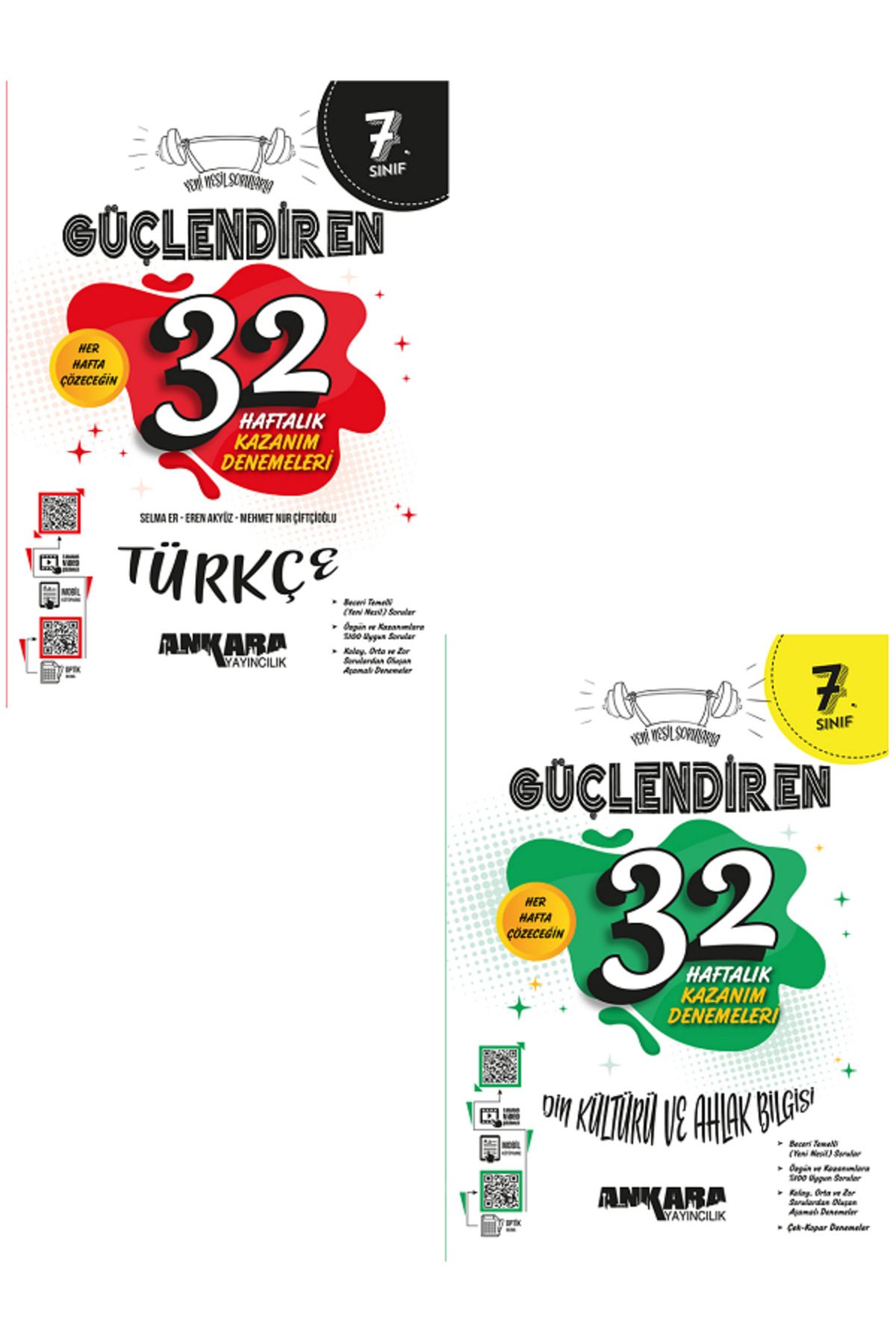 Evrensel İletişim Yayınları 7.Sınıf Ankara Güçlendiren Türkçe + Din Kültürü 32 Haftalık Deneme / Video Çözüm - 2 KİTAP SET