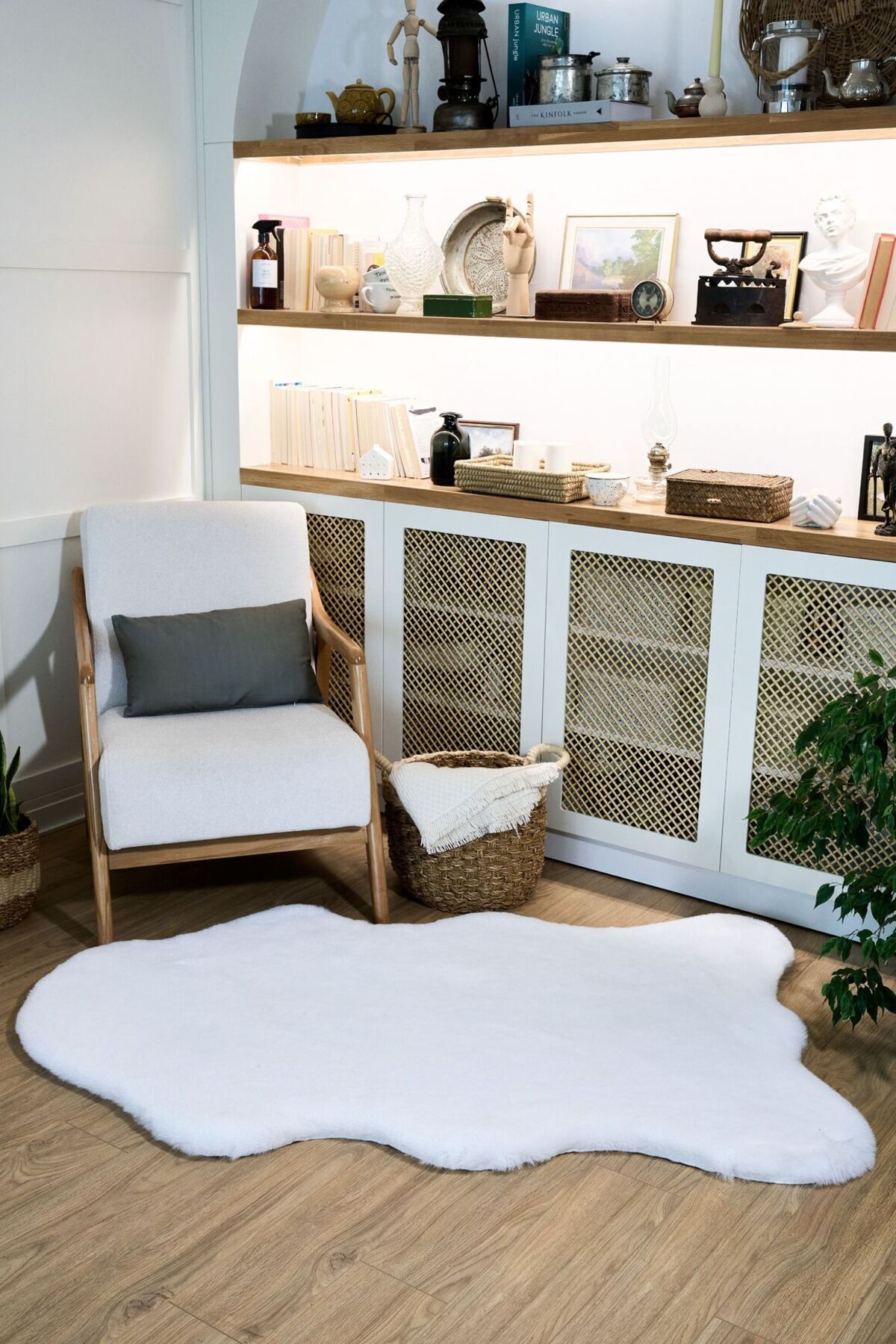 akbel halı & yatak exclusive home design Polo 8705 Beyaz - Yıkanabilir Peluş Halı | Kaymaz Tabanlı Halı