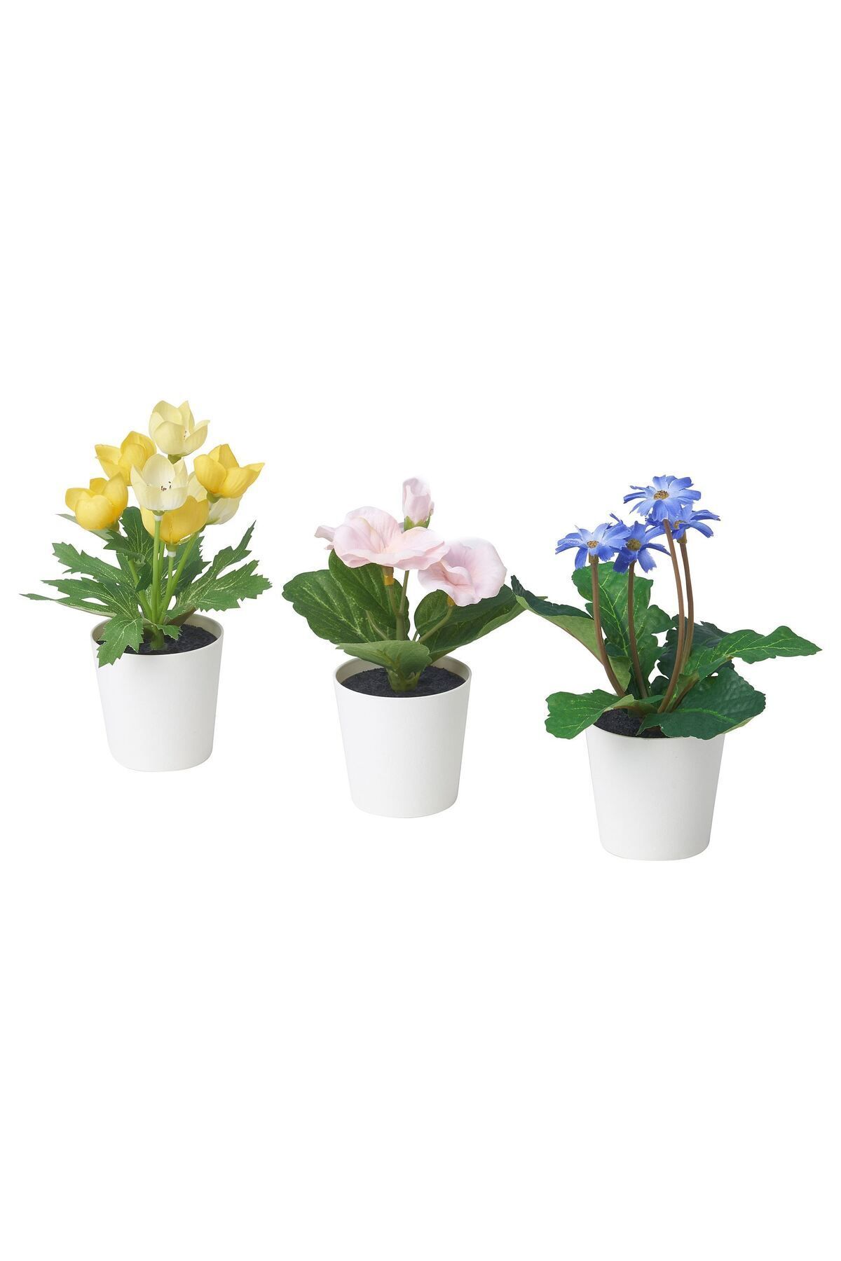 Elioure Çok Renkli Saksılı Yapay Bitki Seti, 6 cm, 3'lü, Sarı-Pembe-Mavi