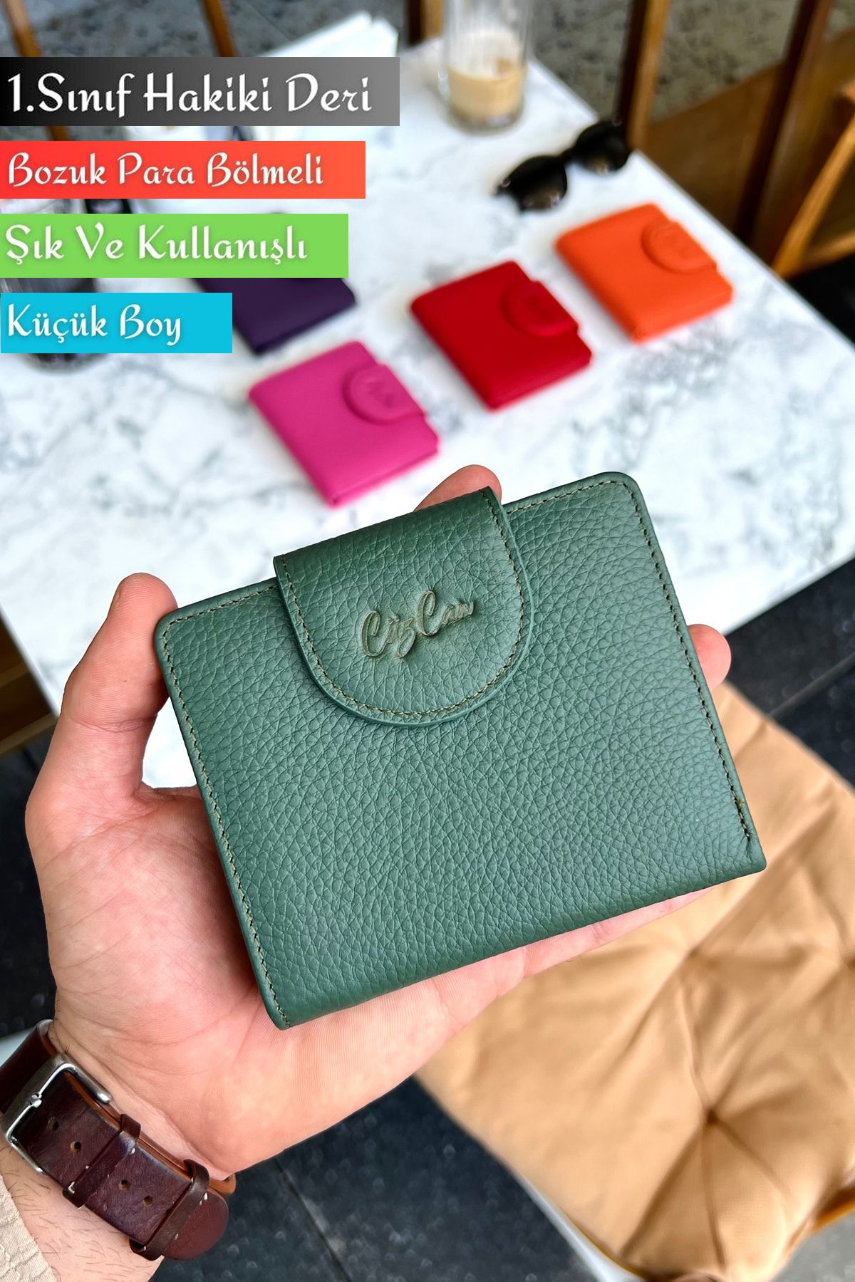 CüzCan Miosa Haki Yeşil Hakiki Deri Kadın Cüzdan Ufak Boy Şık ve Kullanışlı