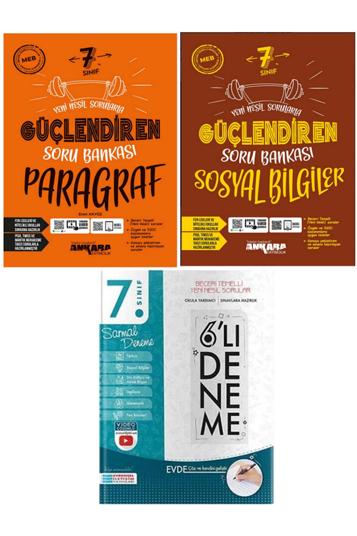 Evrensel İletişim Yayınları 7.Sınıf Ankara Güçlendiren Paragraf + Sosyal Bilgiler Soru Bankaları + Evrensel 6'Lı Sarmal Deneme