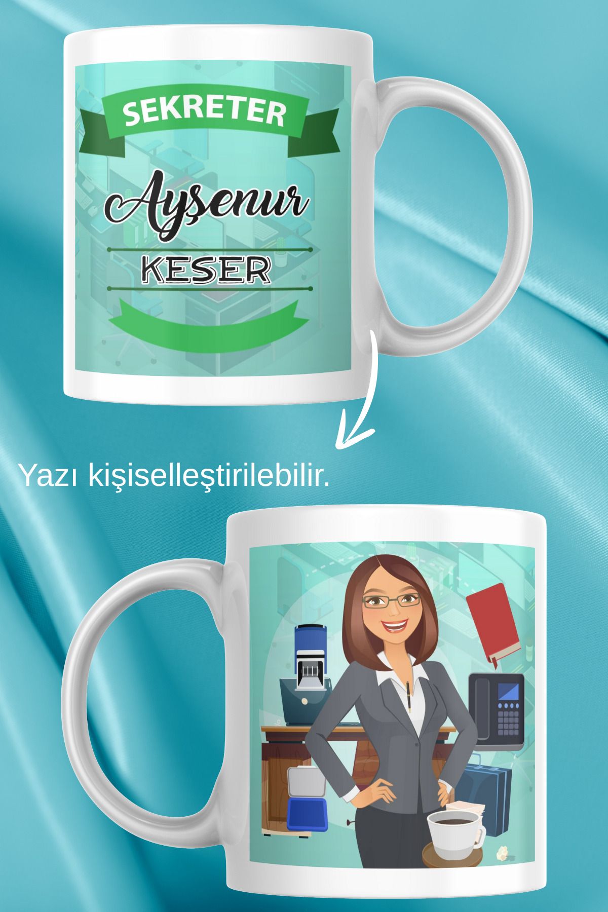 zerhome Kadın Sekreter 2 Temalı Beyaz Porselen Kupa Bardak