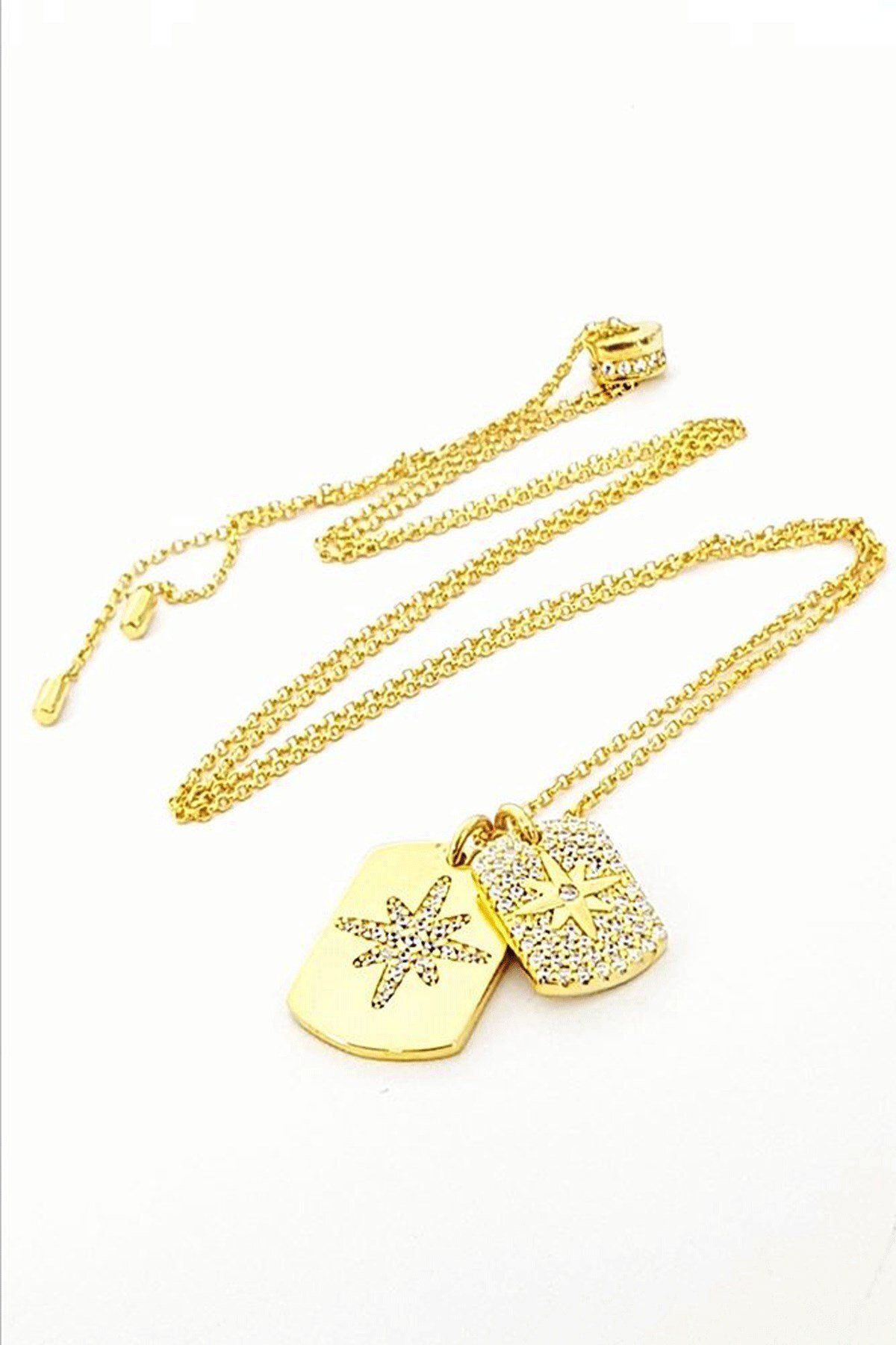 OSESHOP İtaltan Tasarımı Ayarlanabilir Asansör Zincirlği Gümüş Altın Kaplama Kutup Yıldızı Kolye