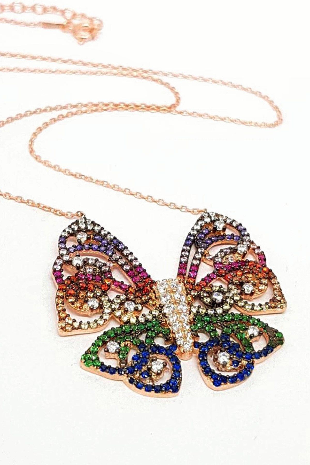 OSESHOP Kelebek Figürlü Müthiş İşçilikli Gümüş Trend Kolye