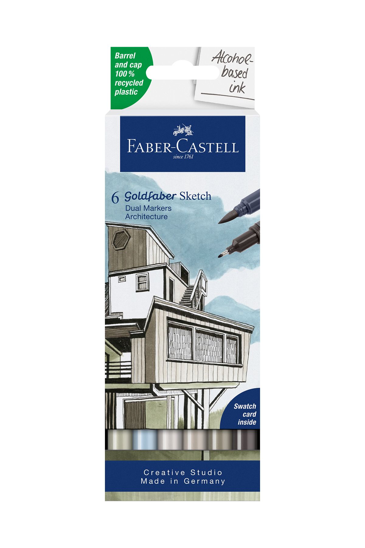 Faber Castell Goldfaber Sketch Marker Seti, Architect, Mimari Projeler İçin, Su Bazlı, Fırça ve Fineliner Uçlu