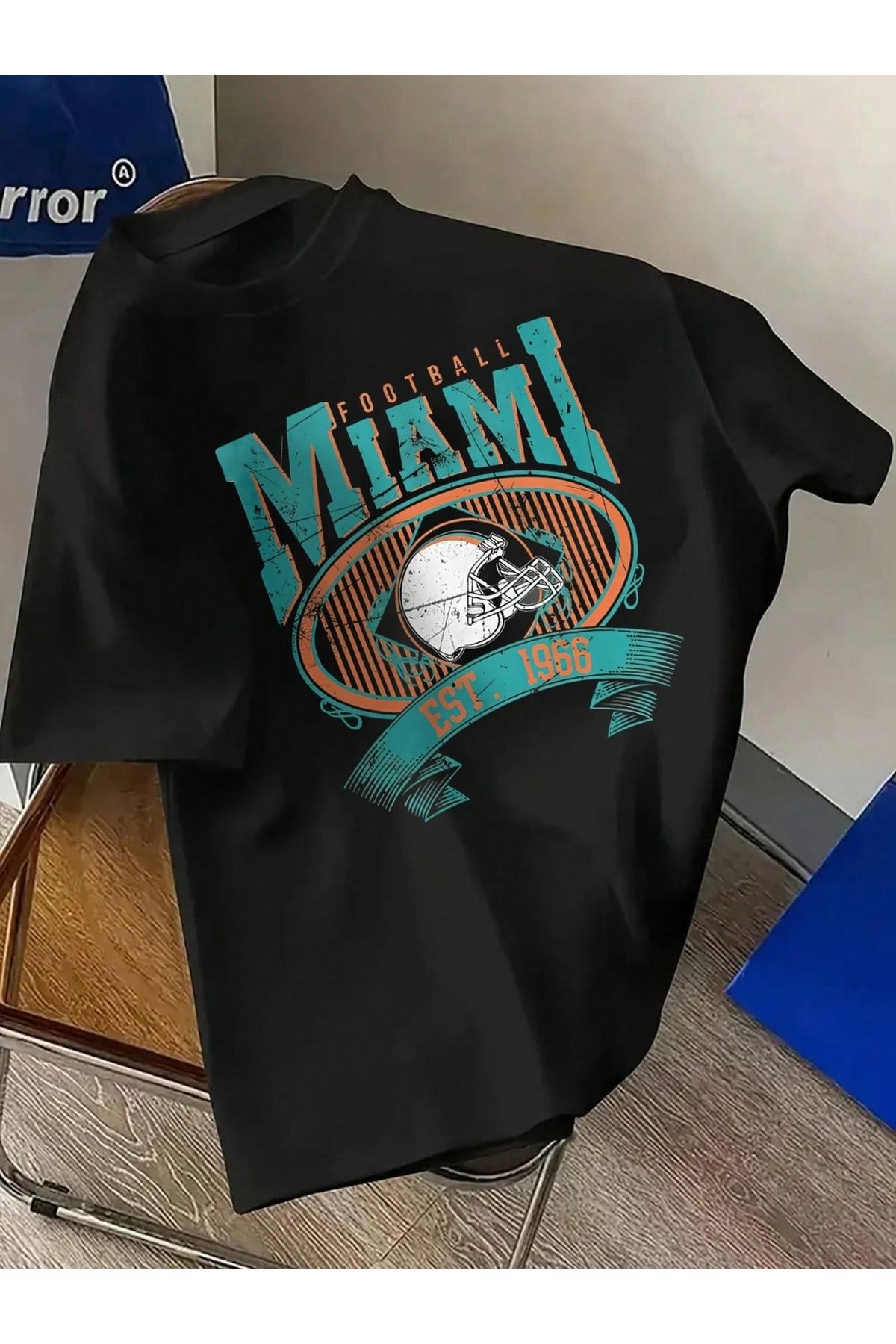 JANSO GROUP - ERKEK PAMUKLU BASKILi FOOTBALL MIAMI 1966 TSHIRT OVERSİZE BÜYÜK BEDEN
