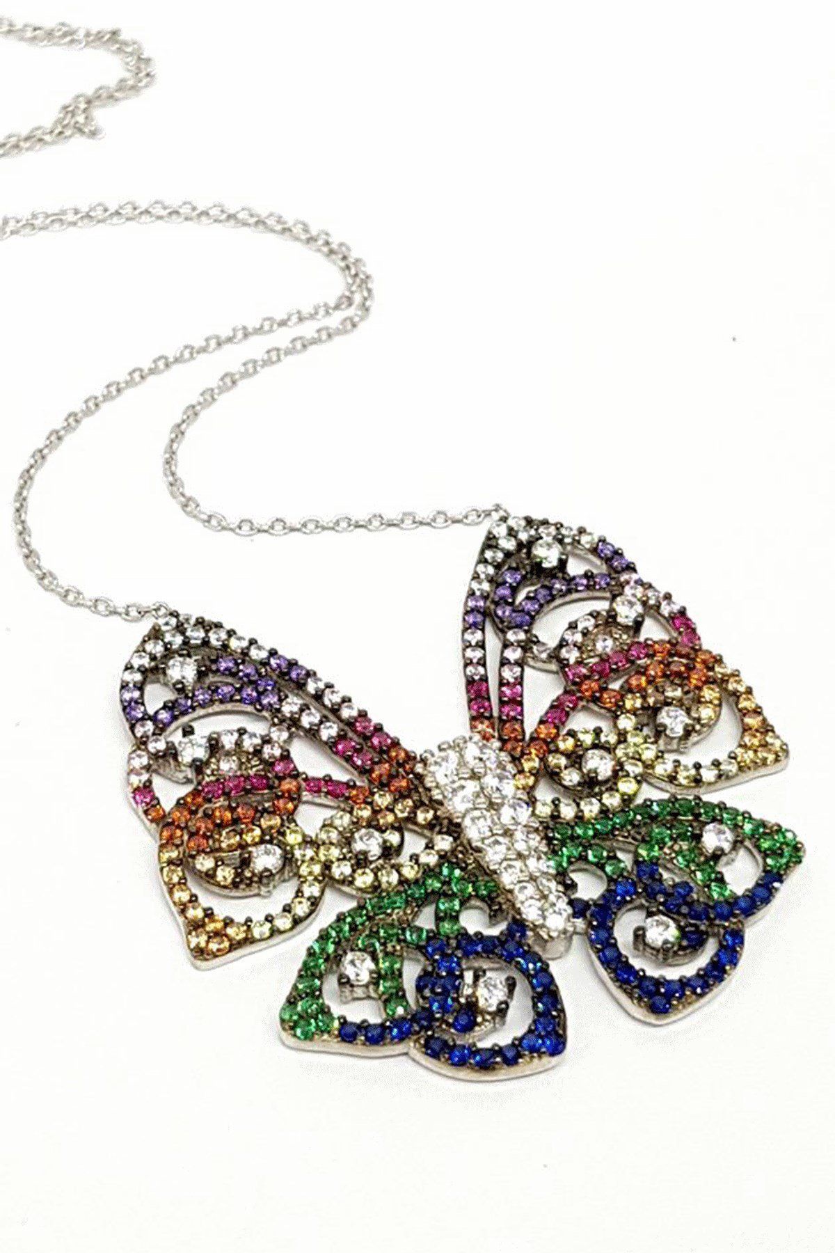 OSESHOP Kelebek Figürlü Müthiş İşçilikli Gümüş Trend Kolye