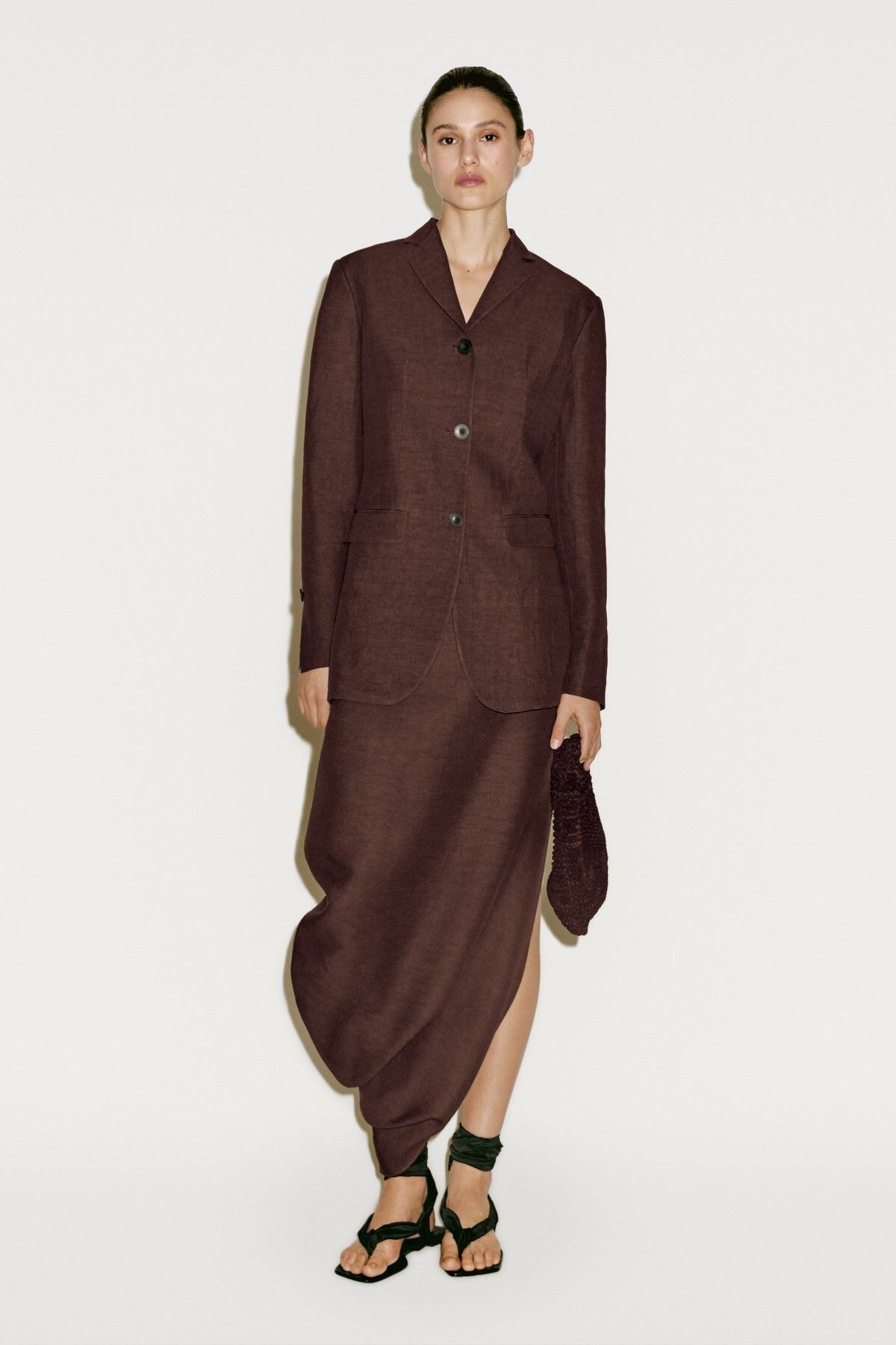 Massimo Dutti Asimetrik kenarlı midi etek - Limited Edition