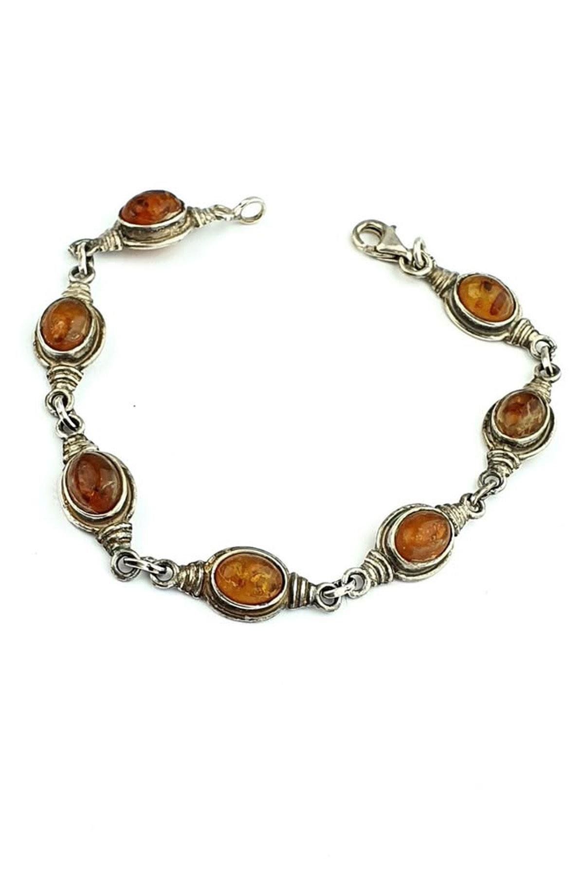 OSESHOP Kehribar Detaylı 925 ayar Gümüş Tasarım Bileklik