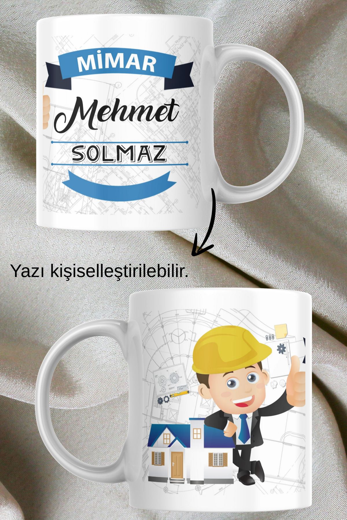 zerhome Erkek Mimar Temalı Beyaz Porselen Kupa Bardak
