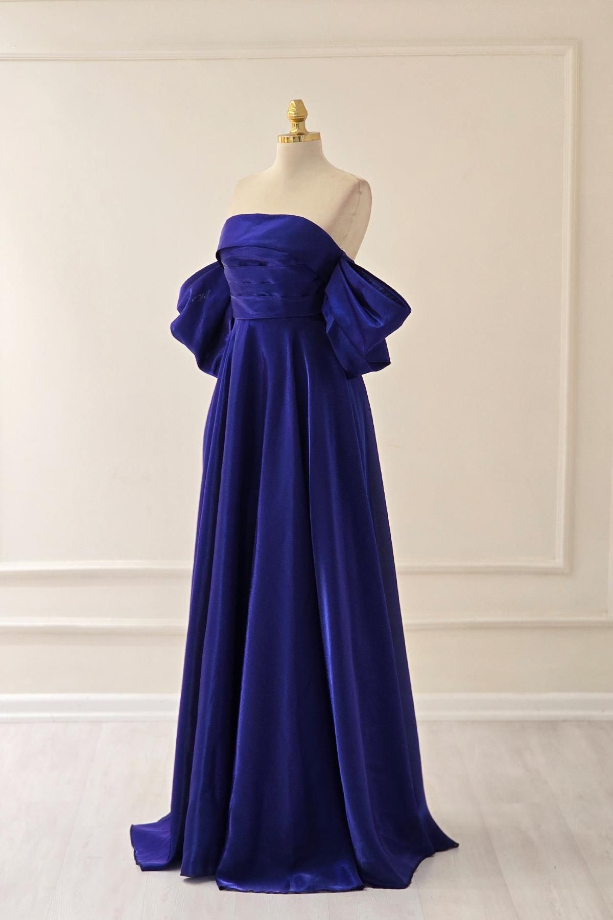 Yonca Moda Evi Lacivert - Kiremit PRENSES ORGANZE ELBİSE 6961