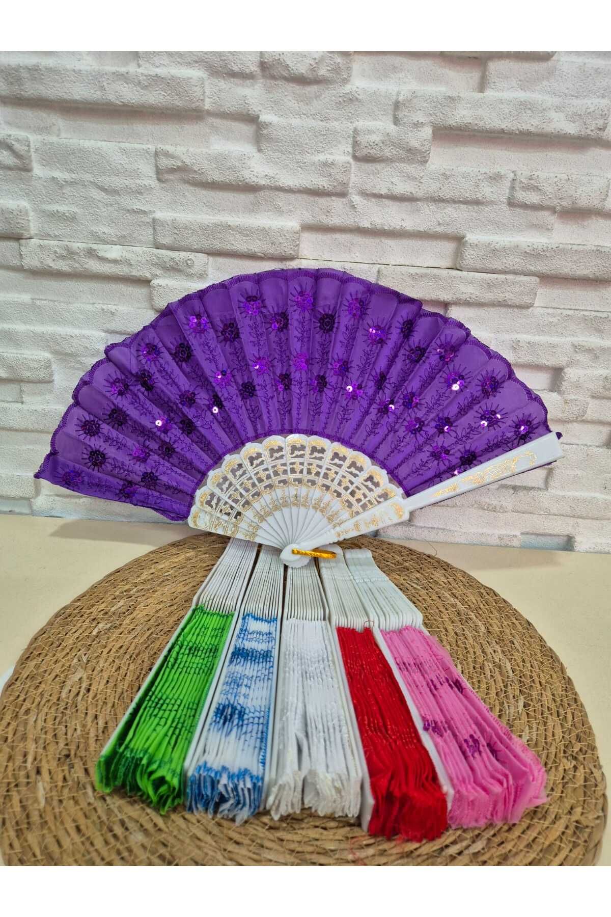 Gülün Dükkanı Pul İşlemeli Renkli Yelpaze