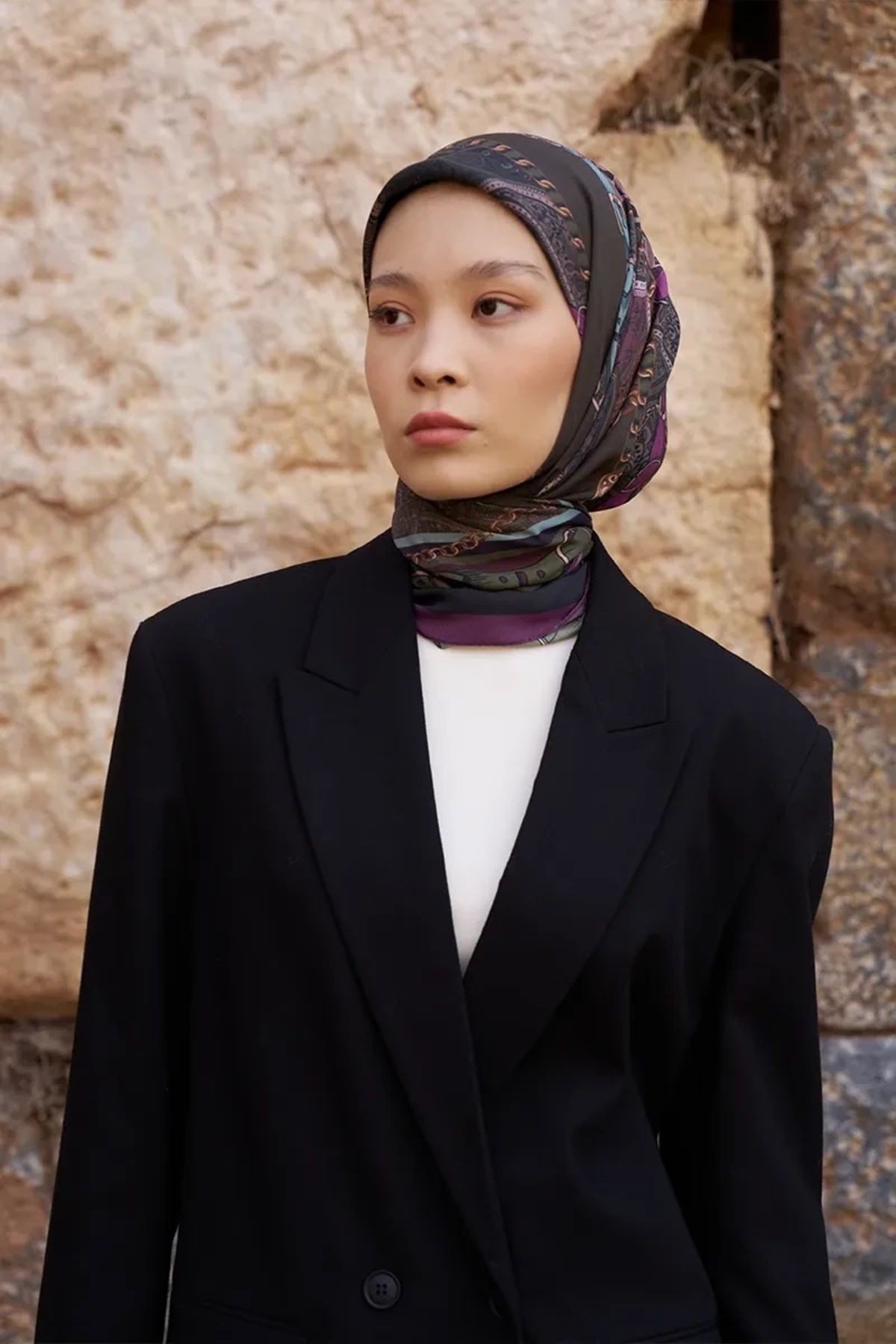 ED Scarf Mor ED Scarf Glaze Chain Desen Eşarp