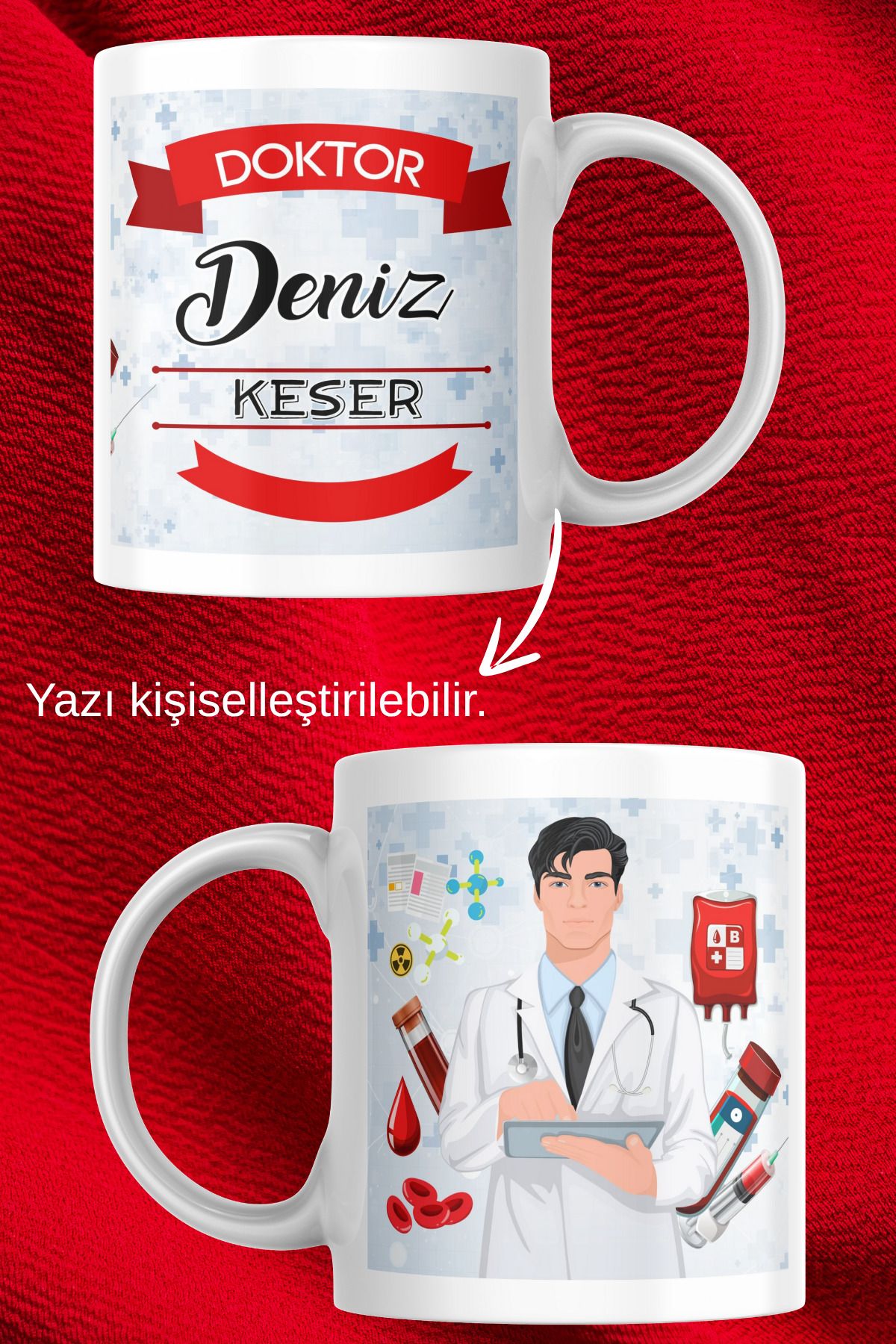 zerhome Erkek Doktor 3 Temalı Beyaz Porselen Kupa Bardak
