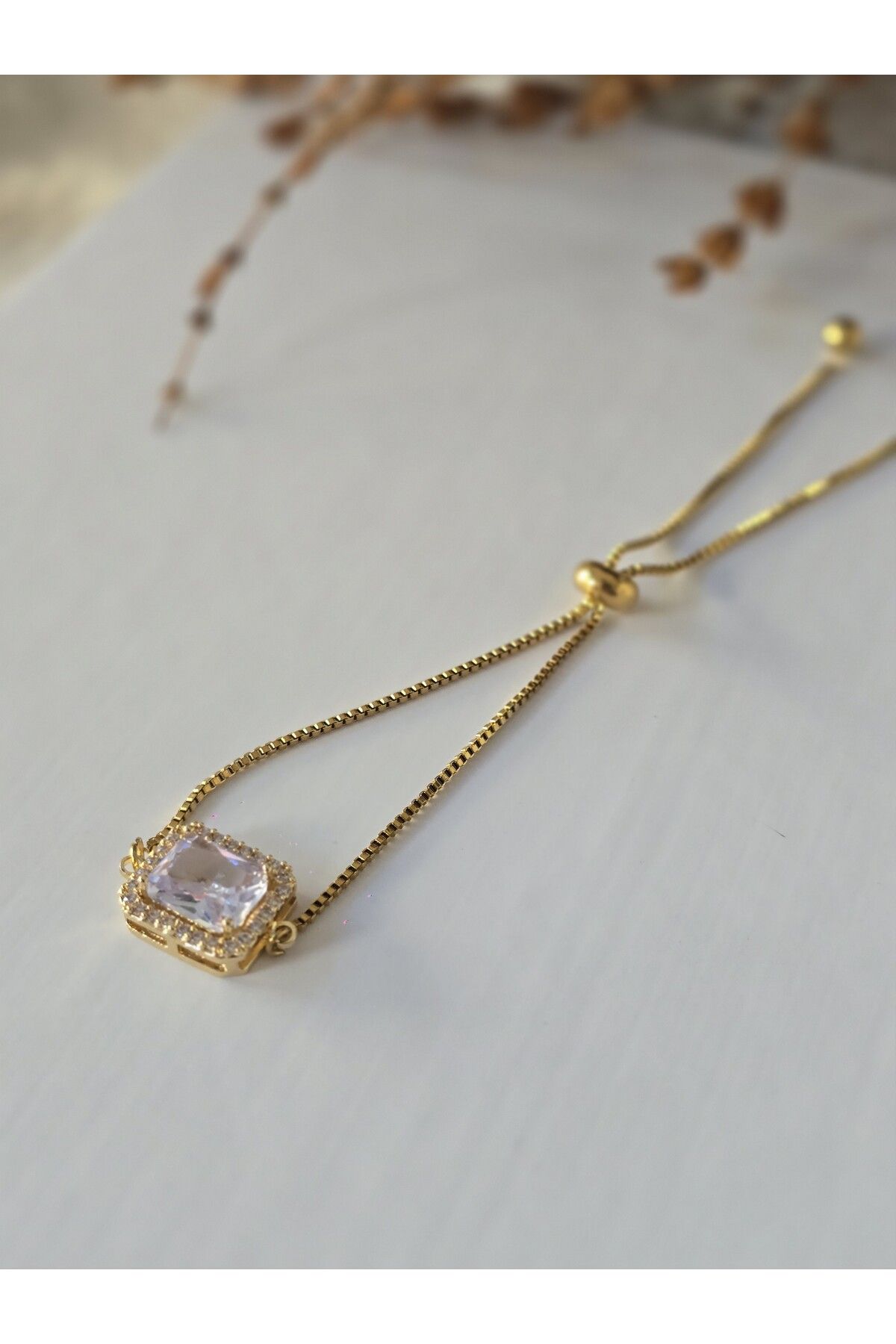 DEMİR ACCESORİES Kadın Çelik Lüks Gold Taşlı Asansör Bileklik
