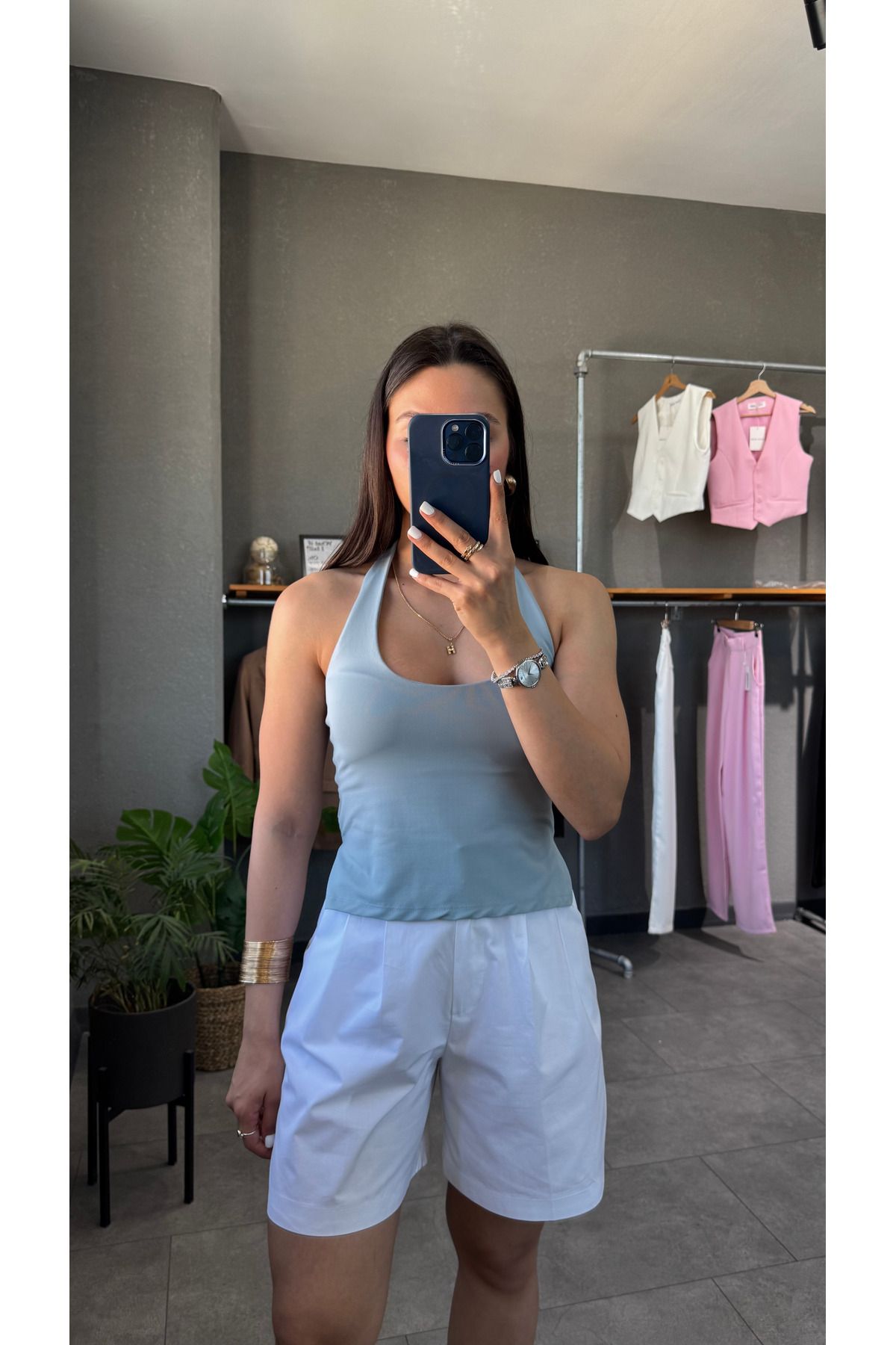 YOUR NAME Halter Yaka Sırt Dekolteli Bluz