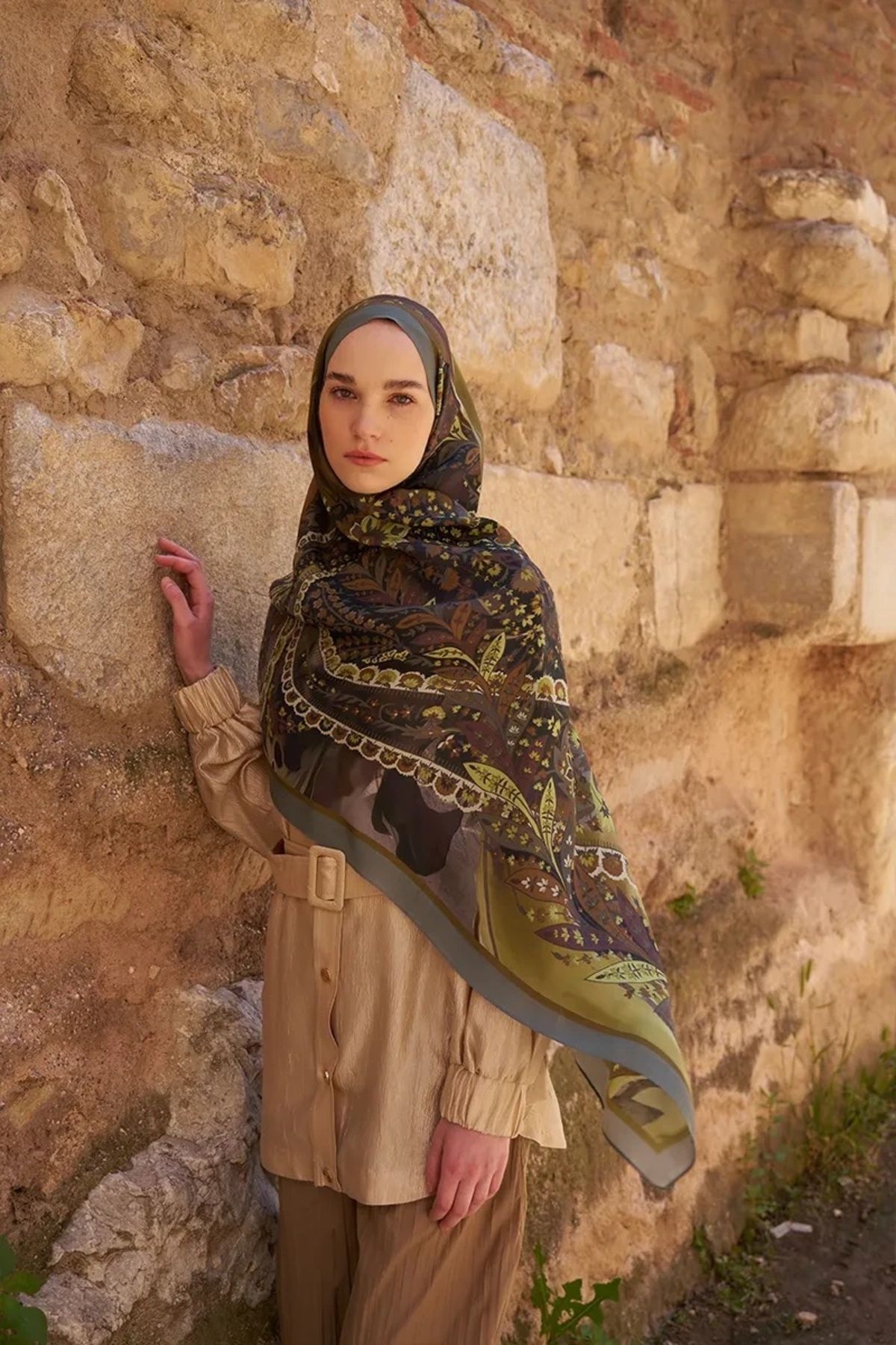 ED Scarf YEŞİL ED Scarf Sunrise Karnaval Desen Şal