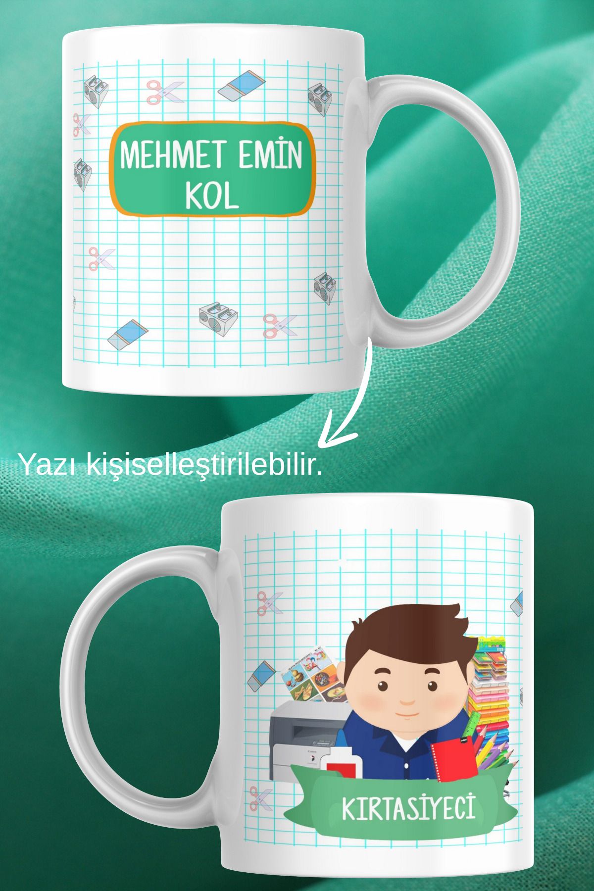 zerhome Kırtasiyeci Temalı Beyaz Porselen Kupa Bardak