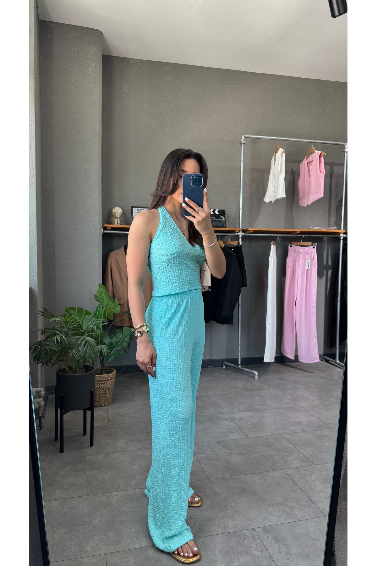 YOUR NAME Halter Yaka Dökümlü Büstiyer Pantolon Takım