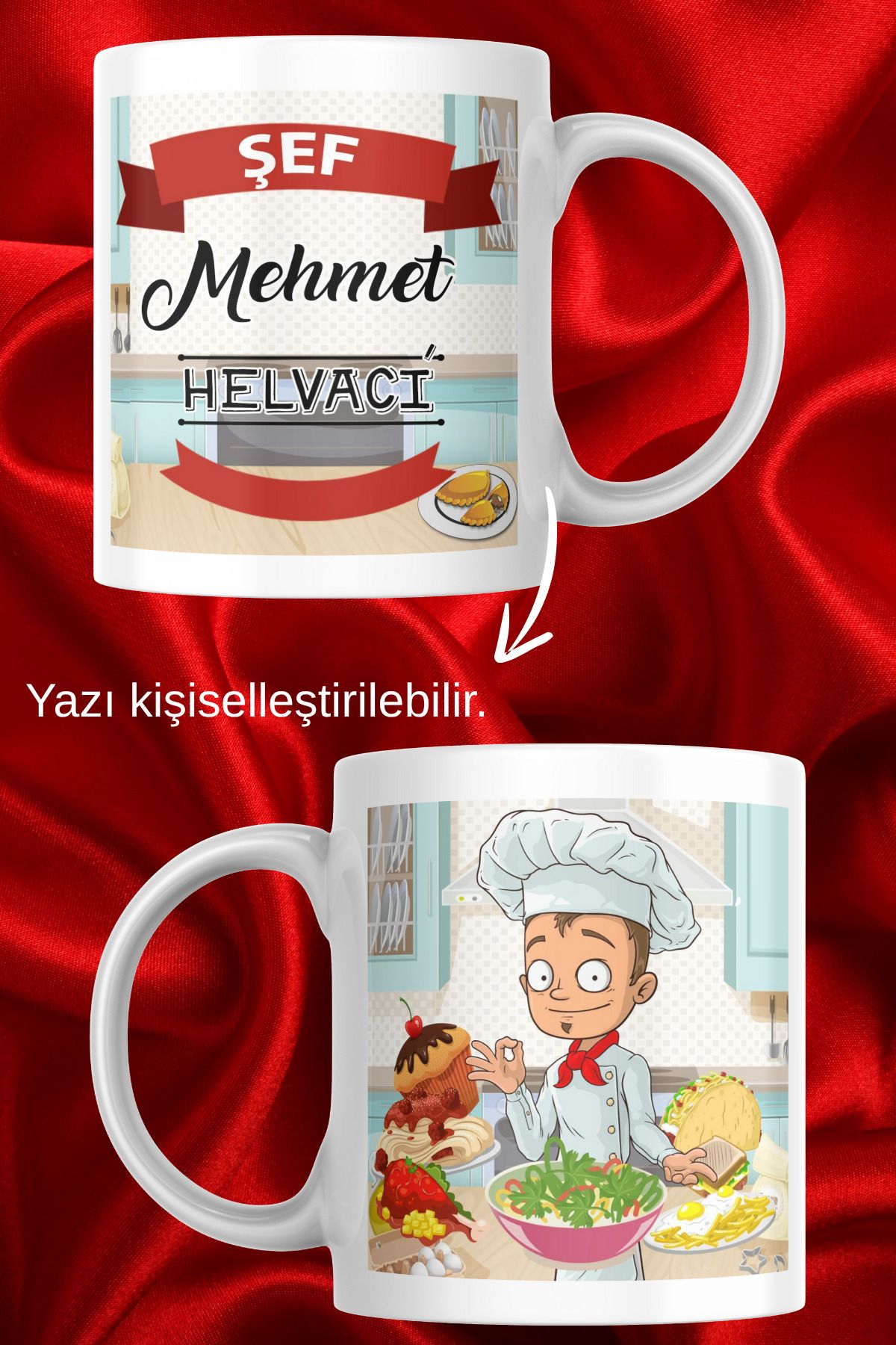 zerhome Erkek Şef Temalı Beyaz Porselen Kupa Bardak