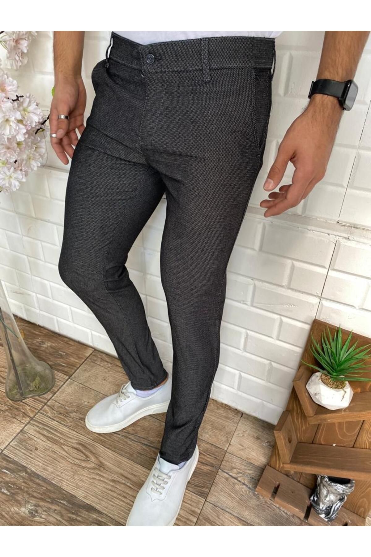 BELGELİ Erkek Slim Fit Likralı Armürlü Kumaş Pantolon