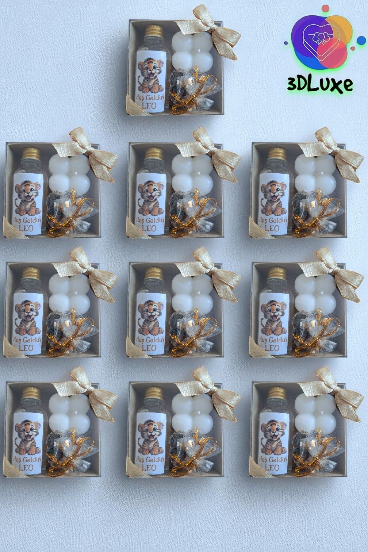 3DLuxeDekor Draje Şeker-Mum-Kolonya Hediyelik 10 ADET (Bebek, Söz, Nişan, Kına, Düğün, Mevlid)