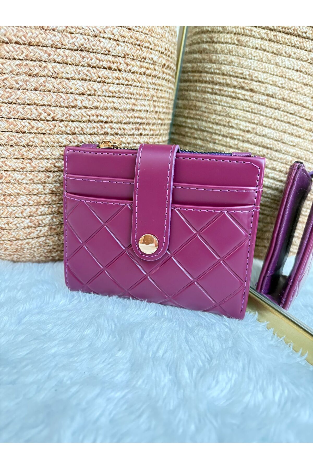 Z&M COLLECTION BAG SHOPPİNG Kapitone Detaylı Orta Boy Çıtçıt Kapamalı Fermuar(Bozuk Para) Bölmeli Cüzdan