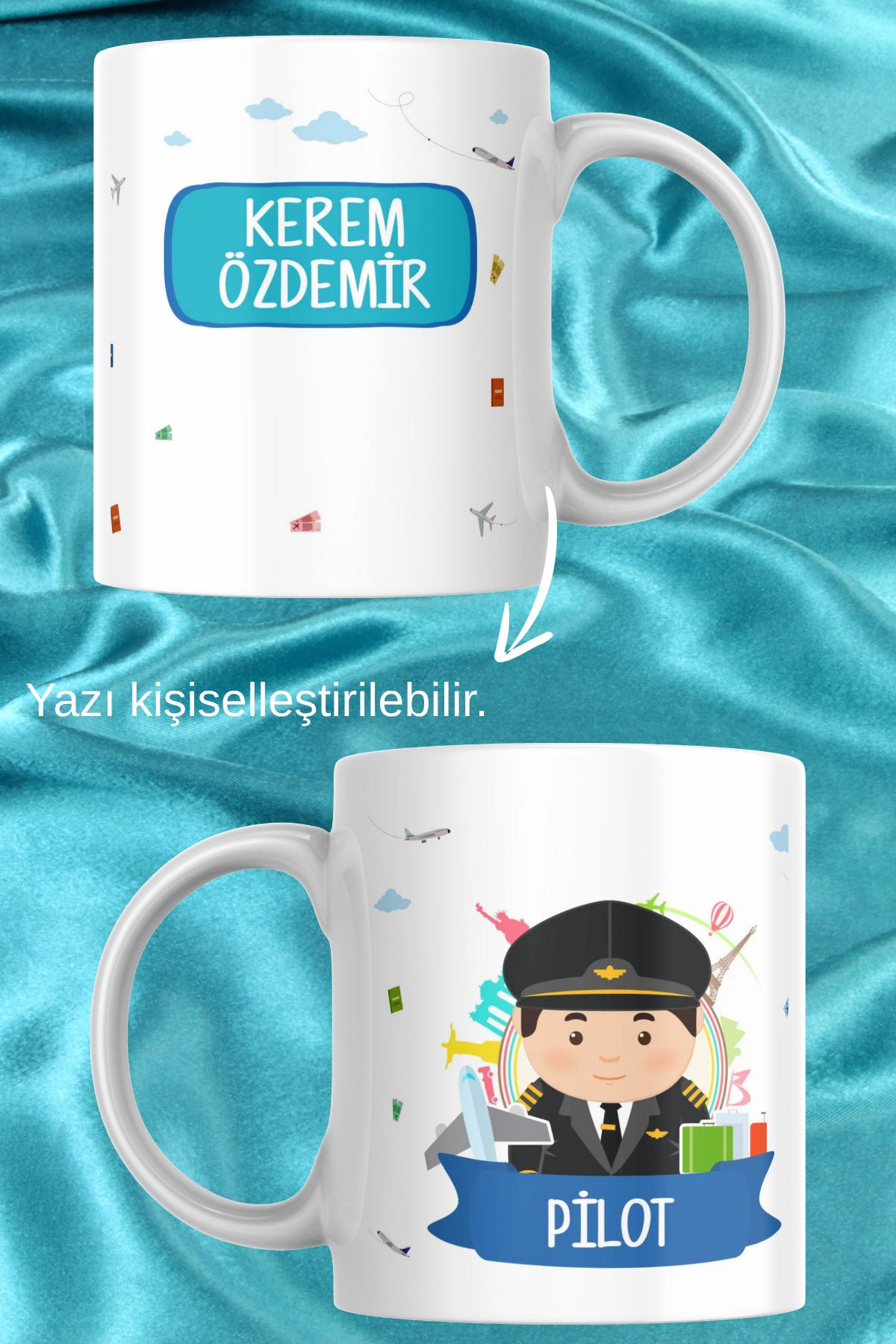 zerhome Erkek Pilot Temalı Beyaz Porselen Kupa Bardak