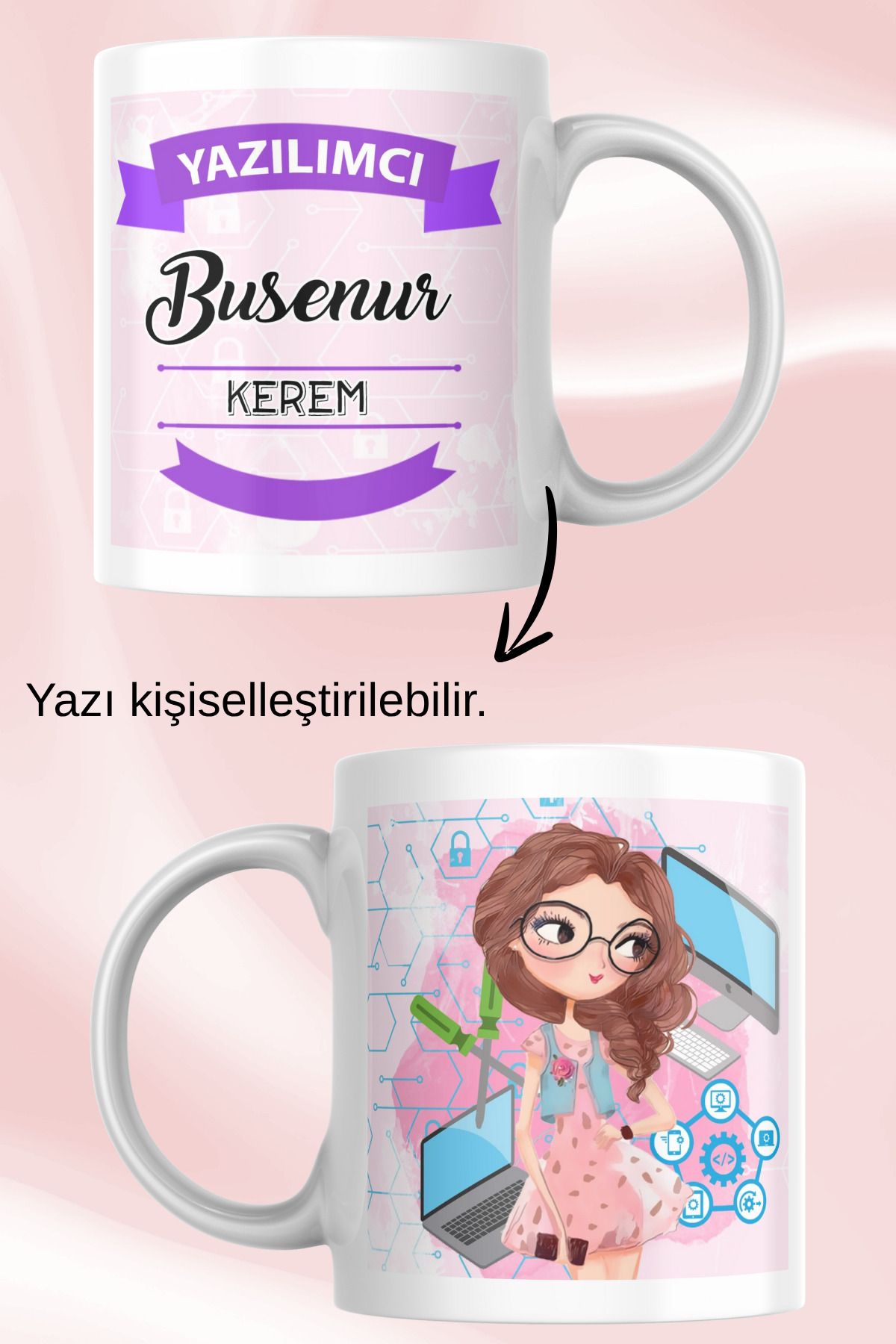 zerhome Kadın Yazılımcı Temalı Beyaz Porselen Kupa Bardak