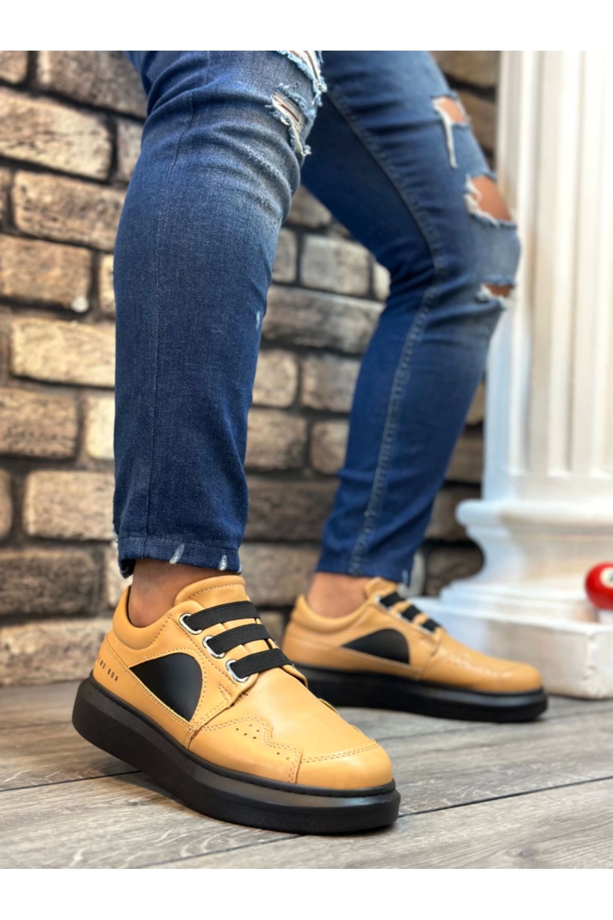aradimtaradim BA0302 Boa Kalın Taban Bağcıksız Tarz Casual Karamel Renk Erkek Ayakkabı