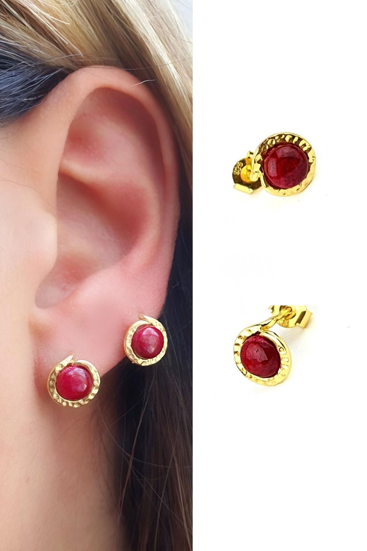 OSESHOP Yakut Taşlı 925ayar Gümüş Üzerine Altın Kaplama Tasarım küpe