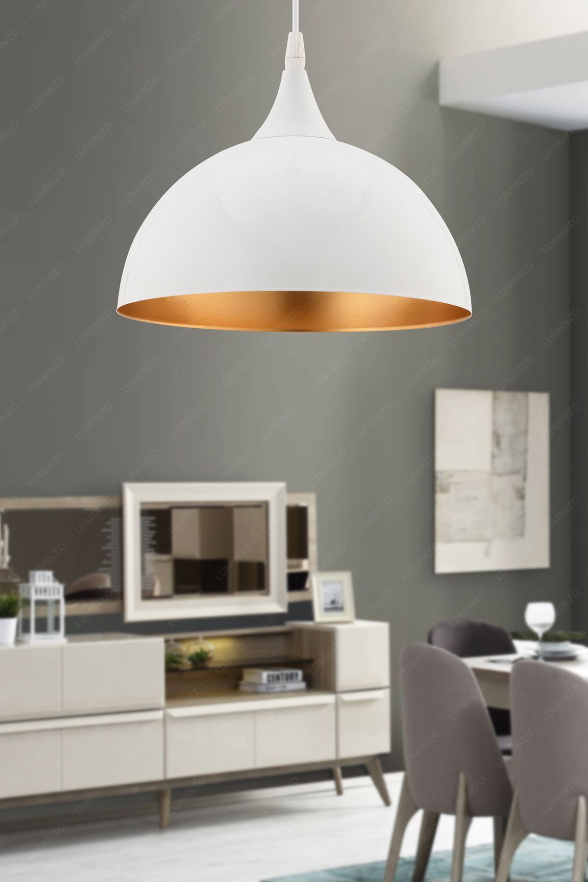 LUMINZO Tenza 26 cm Beyaz Modern Avize Sarkıt Salon Mutfak Kuaför Cafe Lamba Dekoratif Aydınlatma