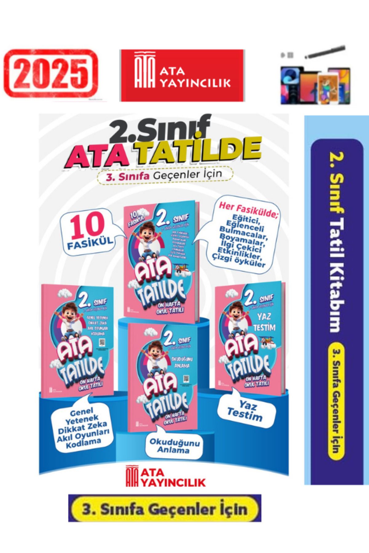 Fenomen Yayıncılık 2025 Ata Yayıncılık Ata Tatilde 2.Sınıf 10 Fasikül 4 Kitap Yaz Tatil Seti+Kalem