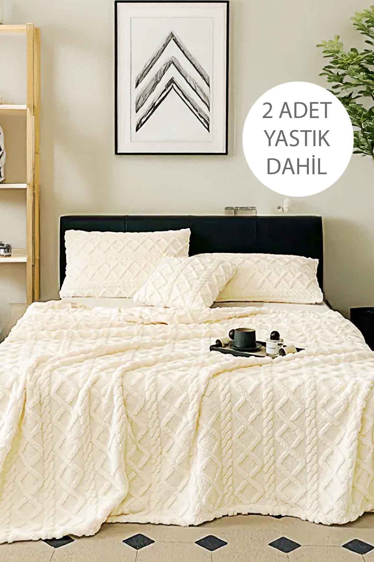 Decomia Home Chain Wellsoft Kendinden Desenli Yumuşak Çift Kişilik 3lü Yatak Örtüsü Seti (220x240+50x70 2 Adet)