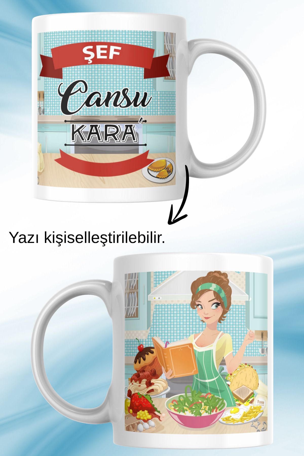 zerhome Kadın Şef Temalı Beyaz Porselen Kupa Bardak