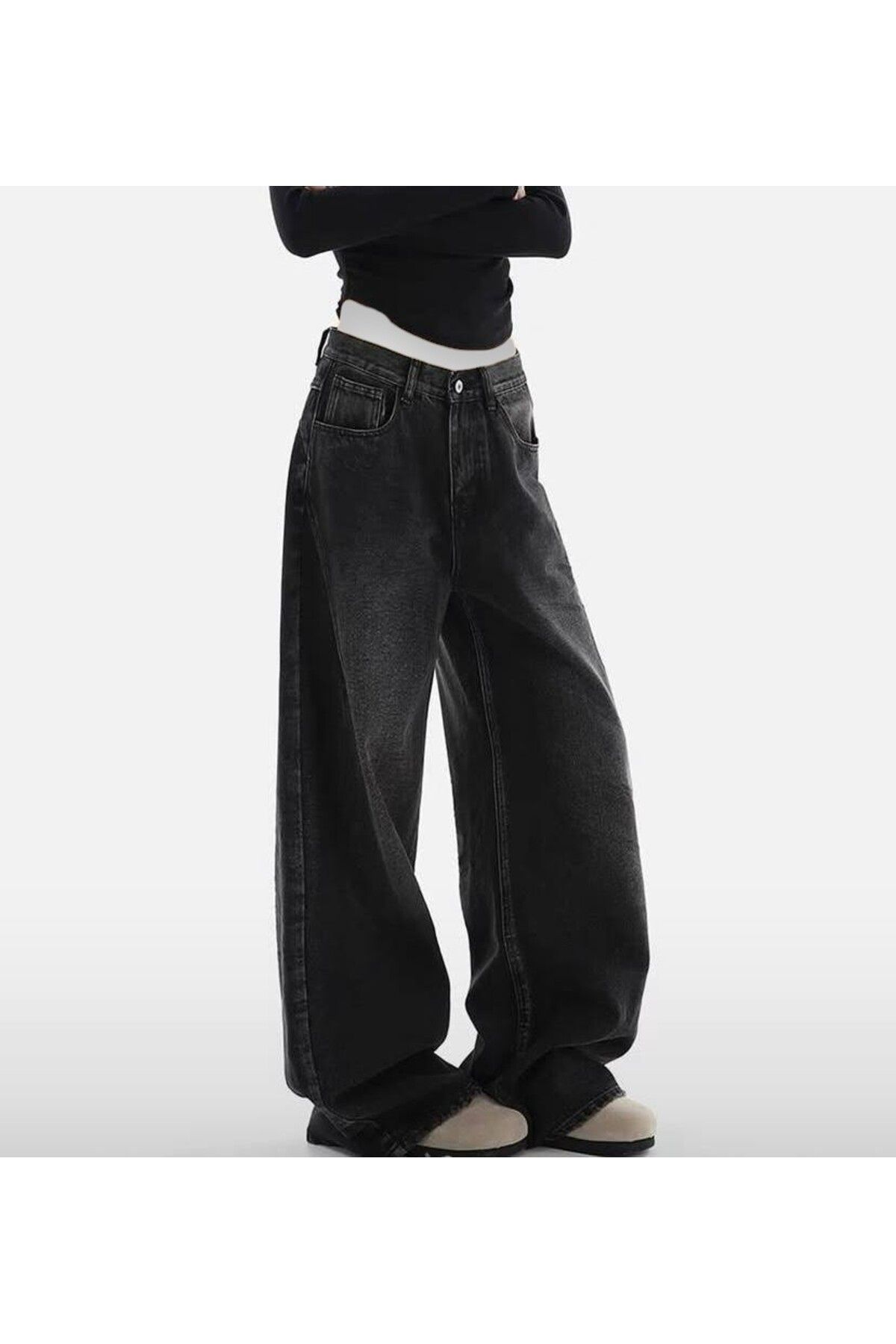 KOTOLOG Siyah Retro Vintage Yıkamalı Unisex Baggy Jean