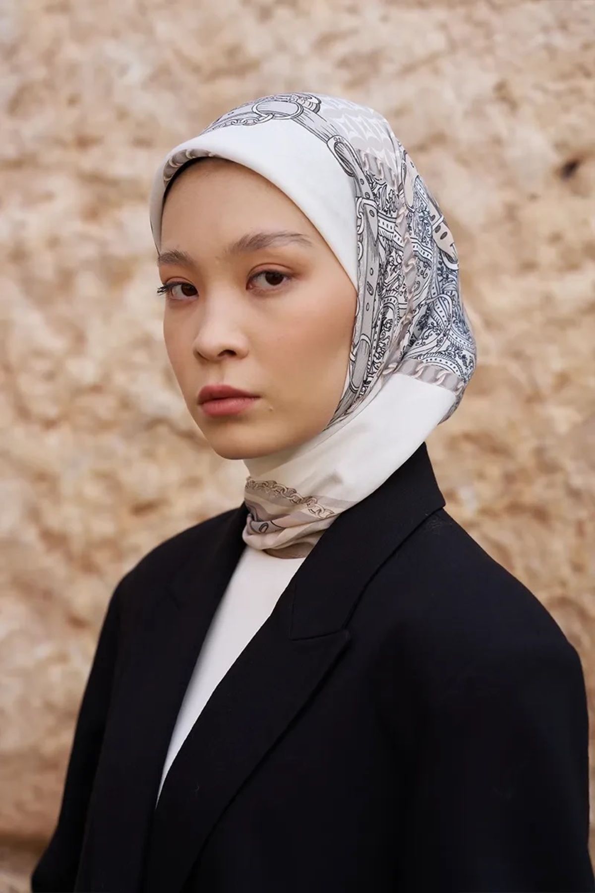 ED Scarf BEJ ED Scarf Glaze Chain Desen Eşarp