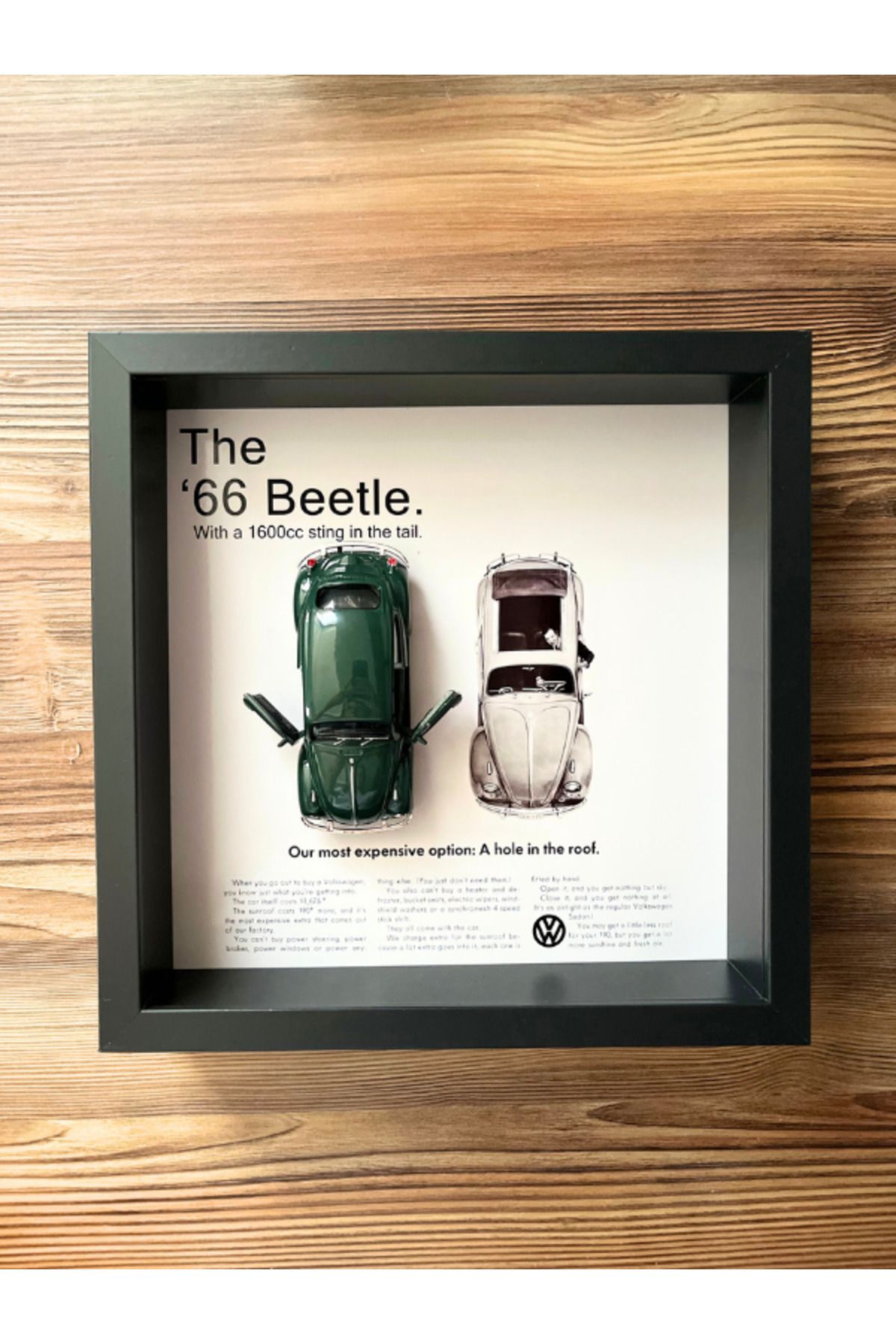 artevelle Volkswagen Beetle – Çerçeveli Diecast Model Tablo (1:32 Ölçek, Siyah MDF Çerçeve, UV Baskı)