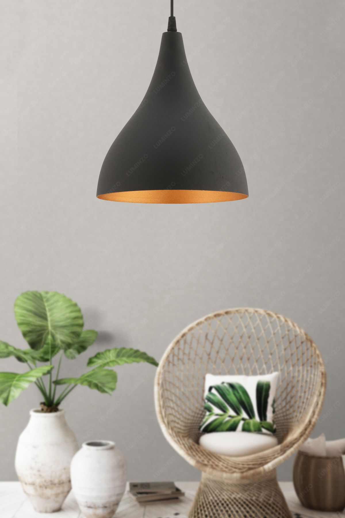 LUMINZO Noira 20 cm Siyah Modern Avize Sarkıt Salon Mutfak Kuaför Cafe Lamba Dekoratif Aydınlatma