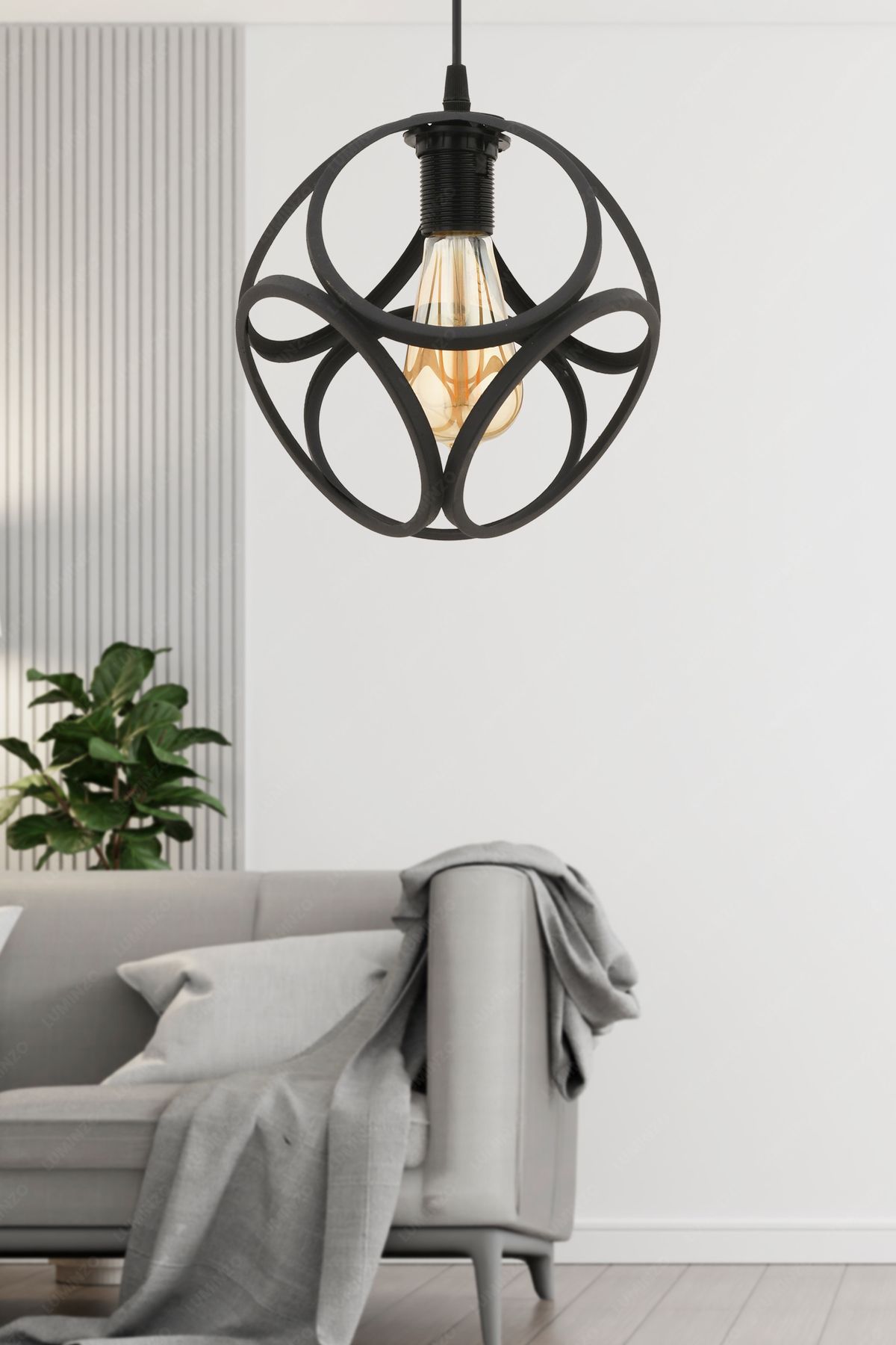 LUMINZO Rayo 22 cm Siyah Modern Avize Sarkıt Salon Mutfak Kuaför Cafe Lamba Dekoratif Aydınlatma