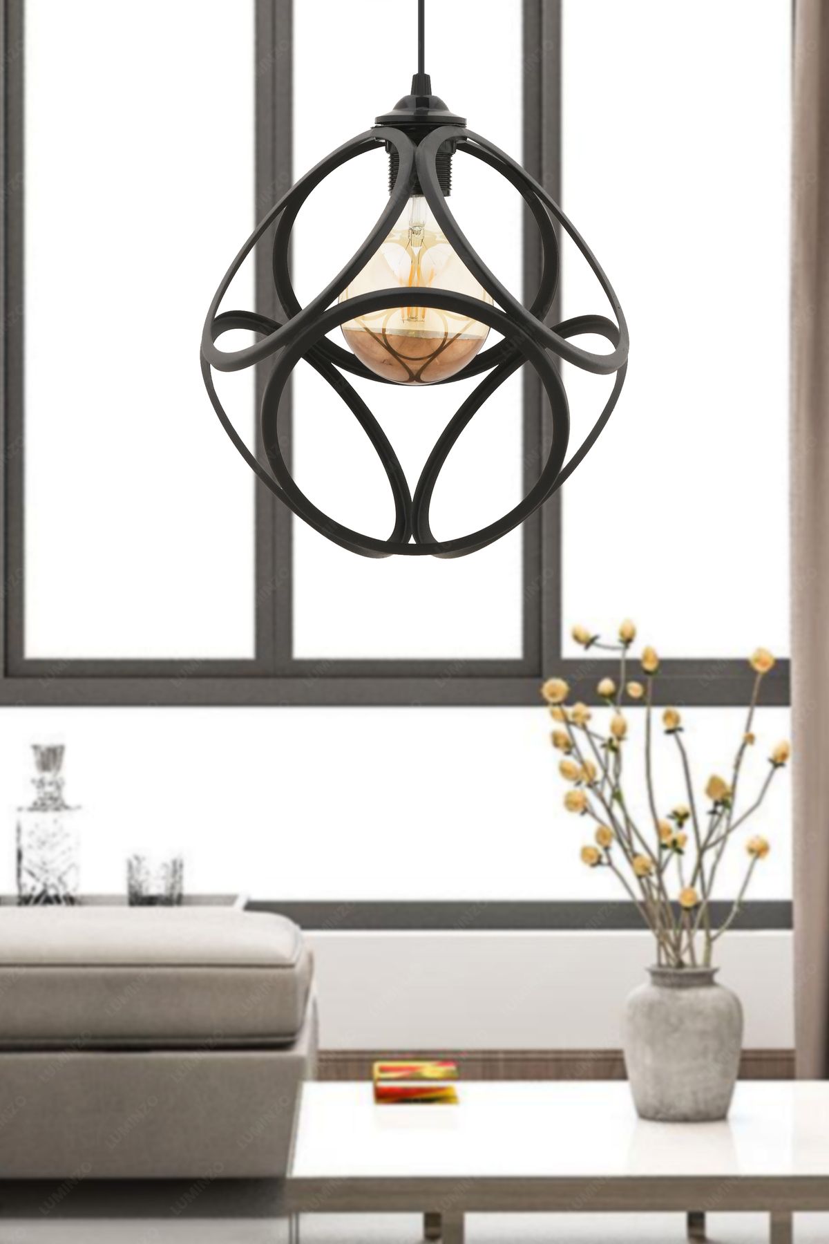 LUMINZO Rayo 28 cm Siyah Modern Avize Sarkıt Salon Mutfak Kuaför Cafe Lamba Dekoratif Aydınlatma