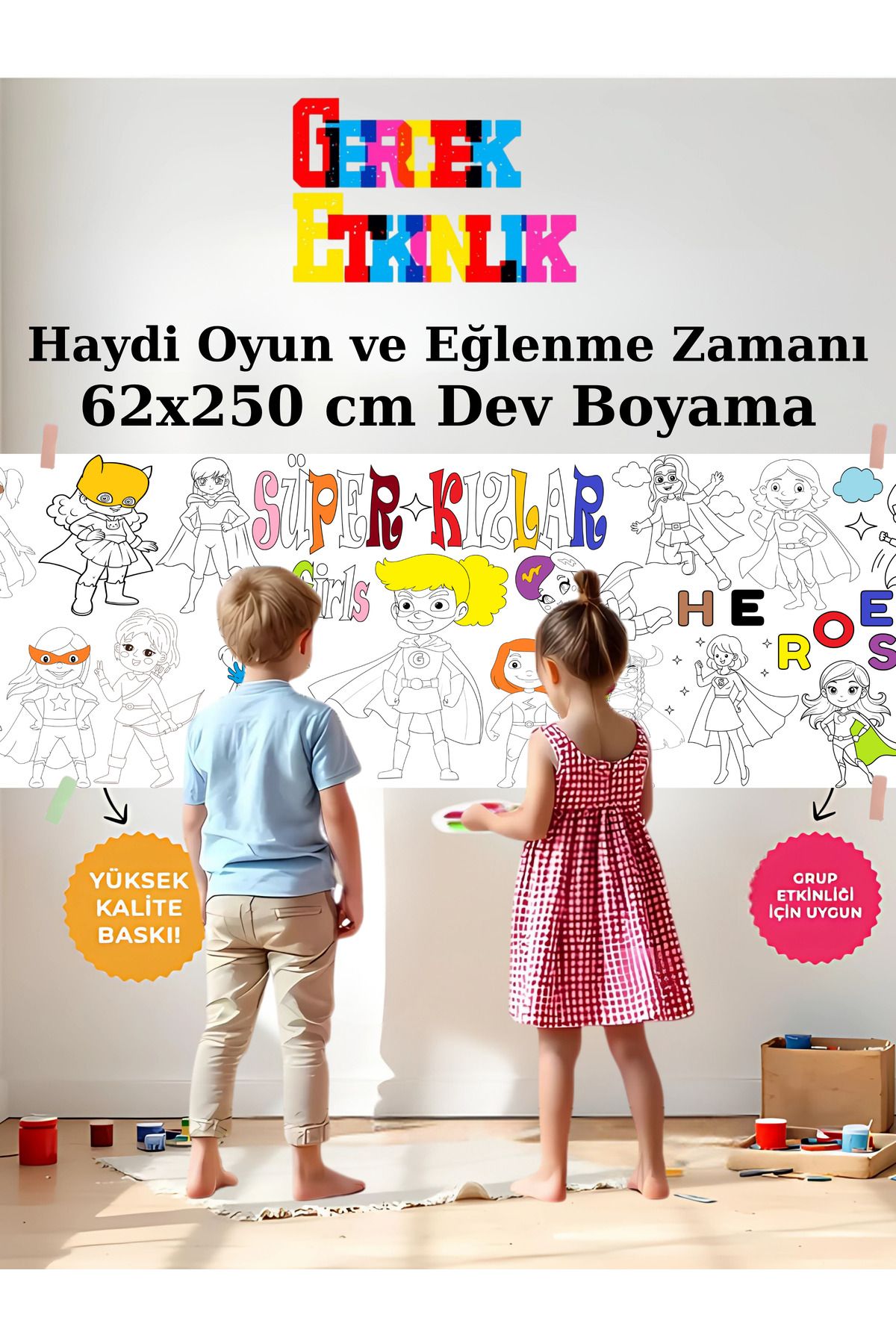 AlpiLeo Süper Kızlar 2.5M Dev Boyama | Doğum Günü Ana okul Kreş Özel Aktivite