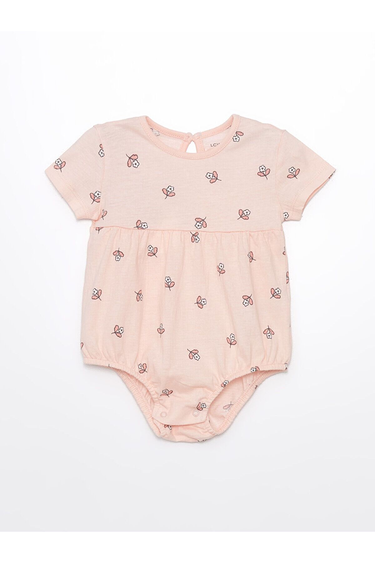 LC Waikiki Bisiklet Yaka Kısa Kollu Çiçek Desenli Kız Bebek Çıtçıtlı Bodysuit