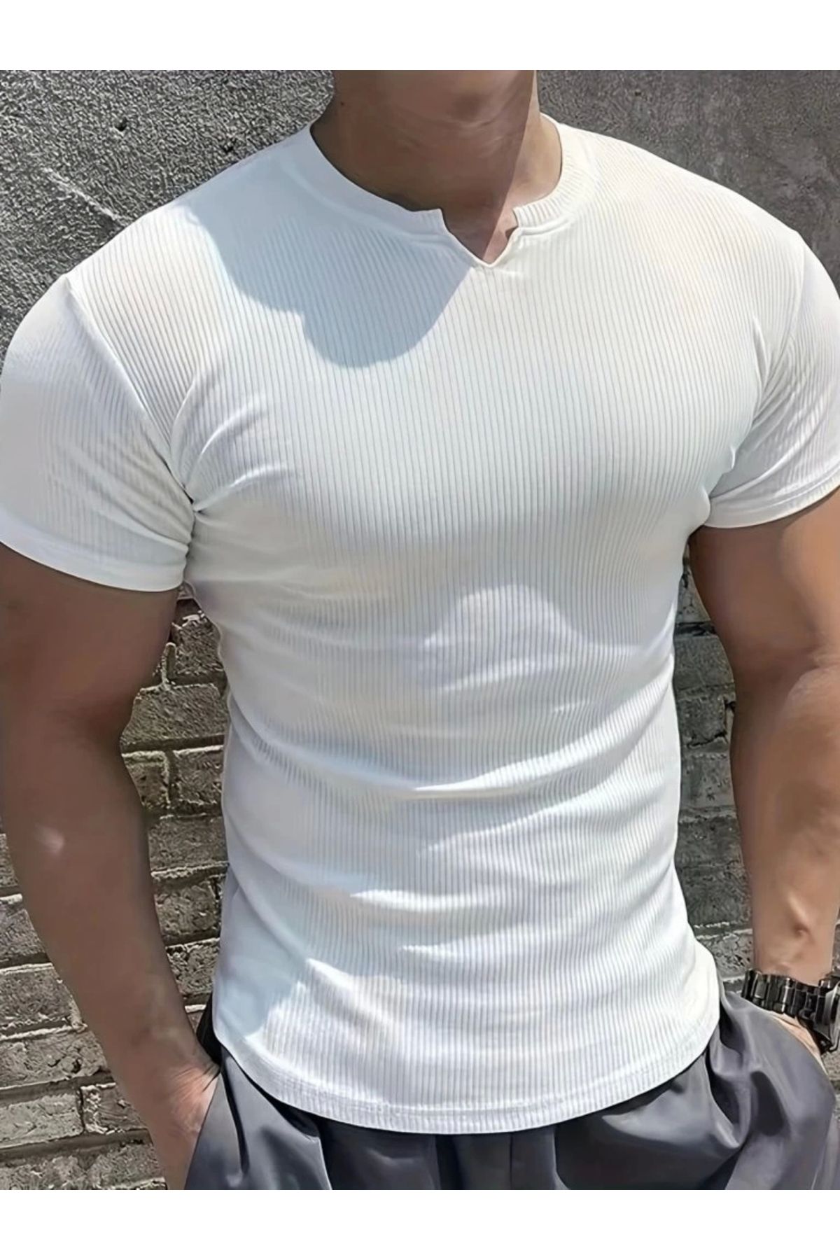 Butik Erkek Kısa Kollu Bisiklet Yaka Burgu Bluz