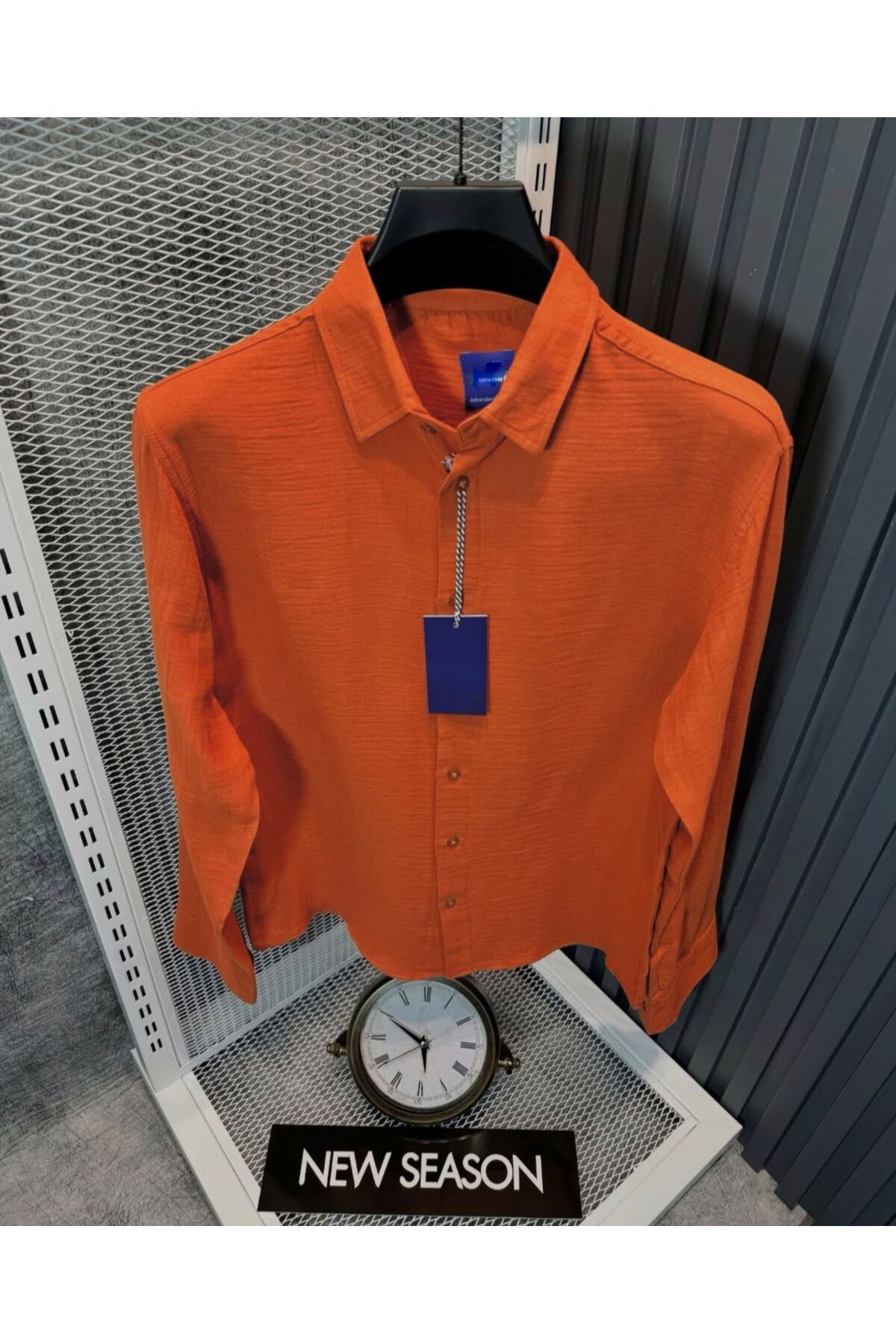 BY FAS MAN Erkek Kiremit Müslin Kumaş Yarım Oversize Uzun Kollu Gömlek