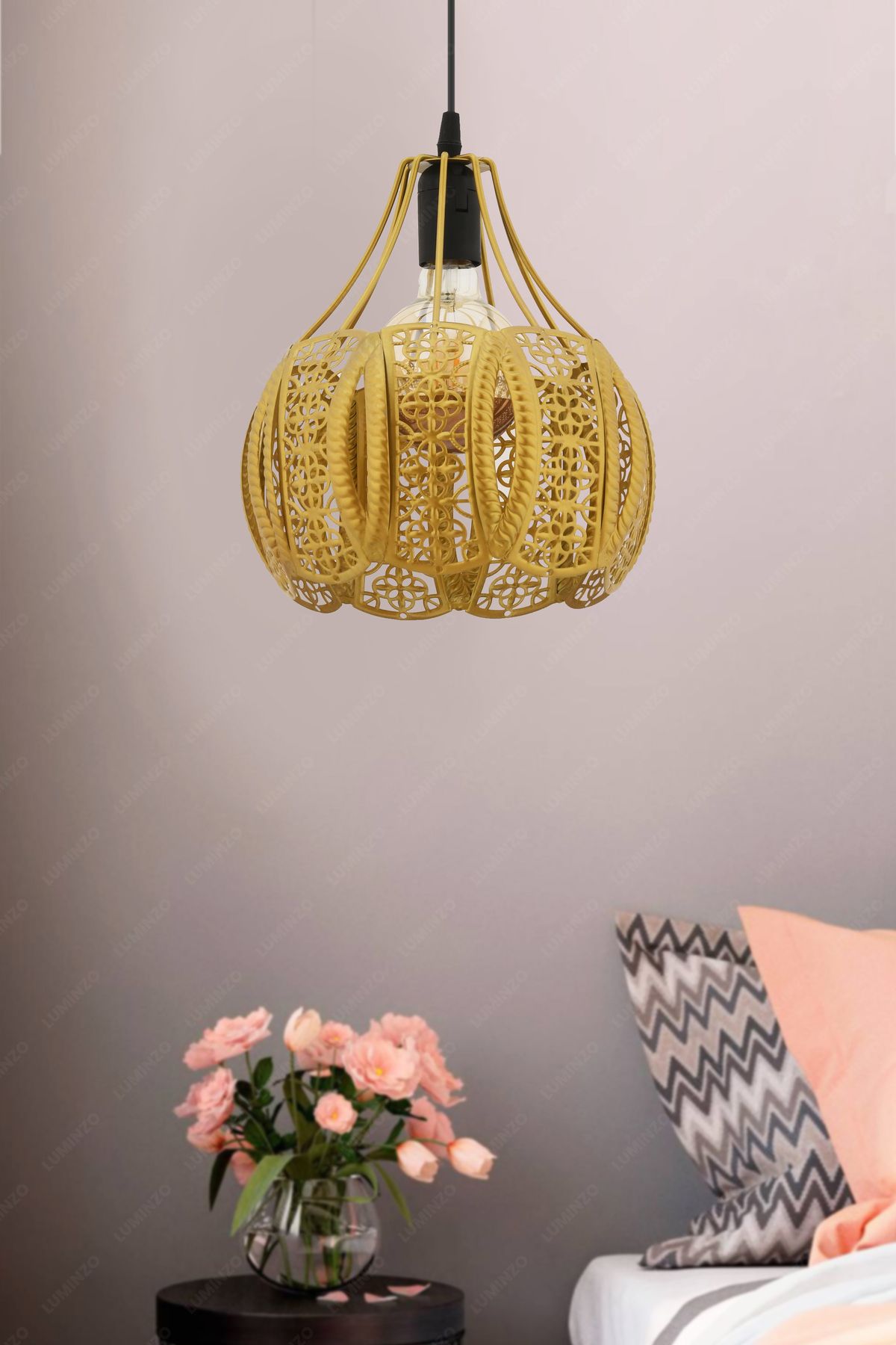 LUMINZO Oroa 24 cm Altın Modern Avize Sarkıt Salon Mutfak Kuaför Cafe Lamba Dekoratif Aydınlatma
