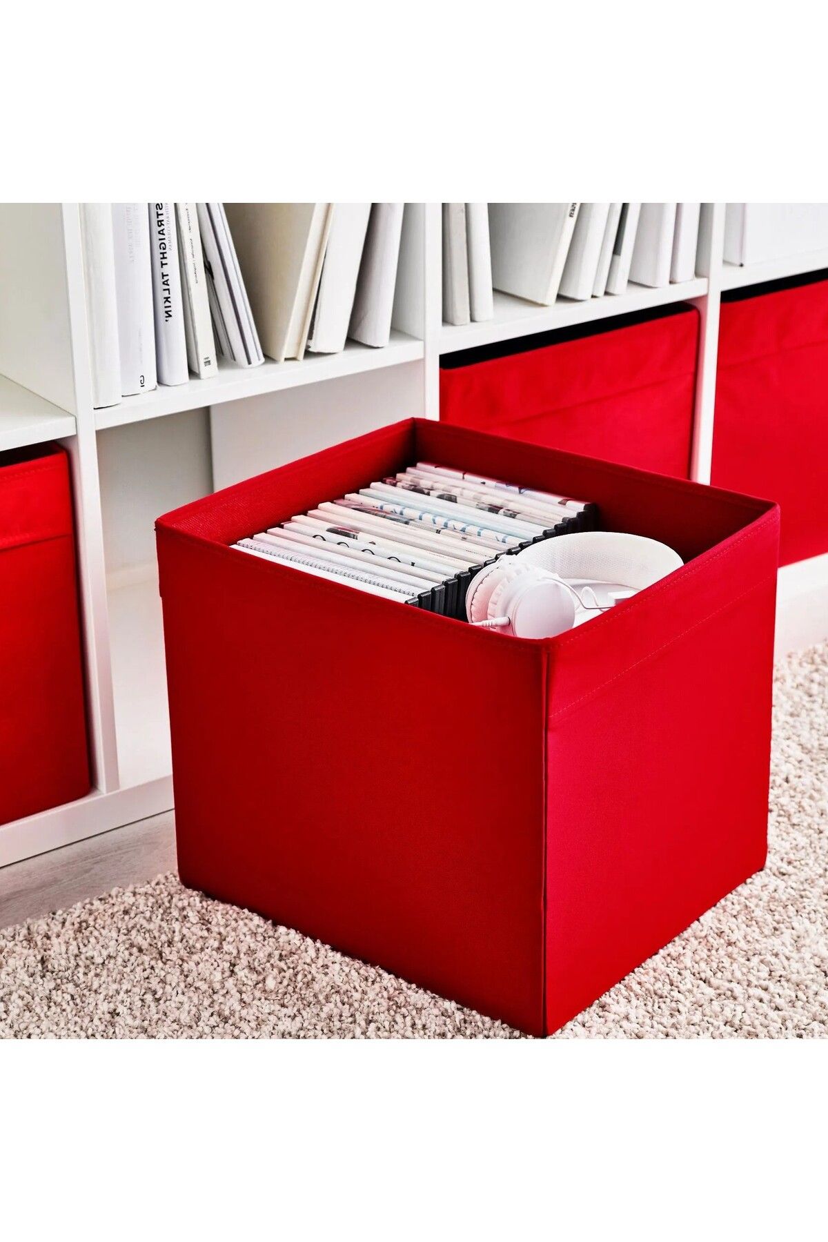 IKEA QUİCK Kare Saklama Kutusu 33x38x33 Cm İkea Düzenleyici Kutu Düz Kırmızı Polyester Organizer