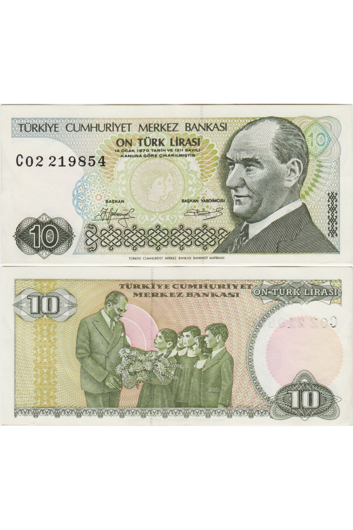 Banknoting TÜRKİYE CUMHURİYETİ 7. EMİSYON 1. TERTİP 10 LİRA C02 UZUN KAŞ. ÇİLALTI(-) KONDİSYON.