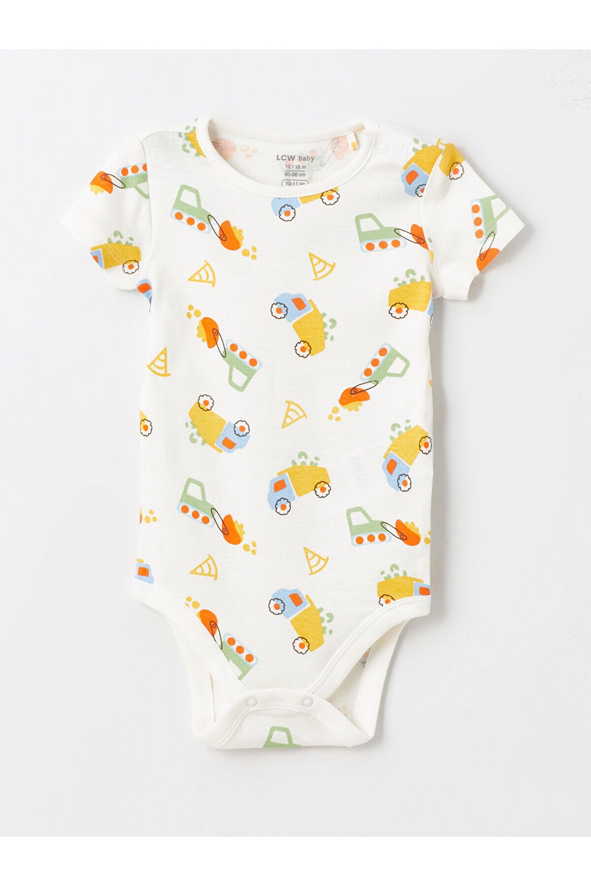 LC Waikiki Bisiklet Yaka Kısa Kollu Baskılı Erkek Bebek Çıtçıtlı Bodysuit
